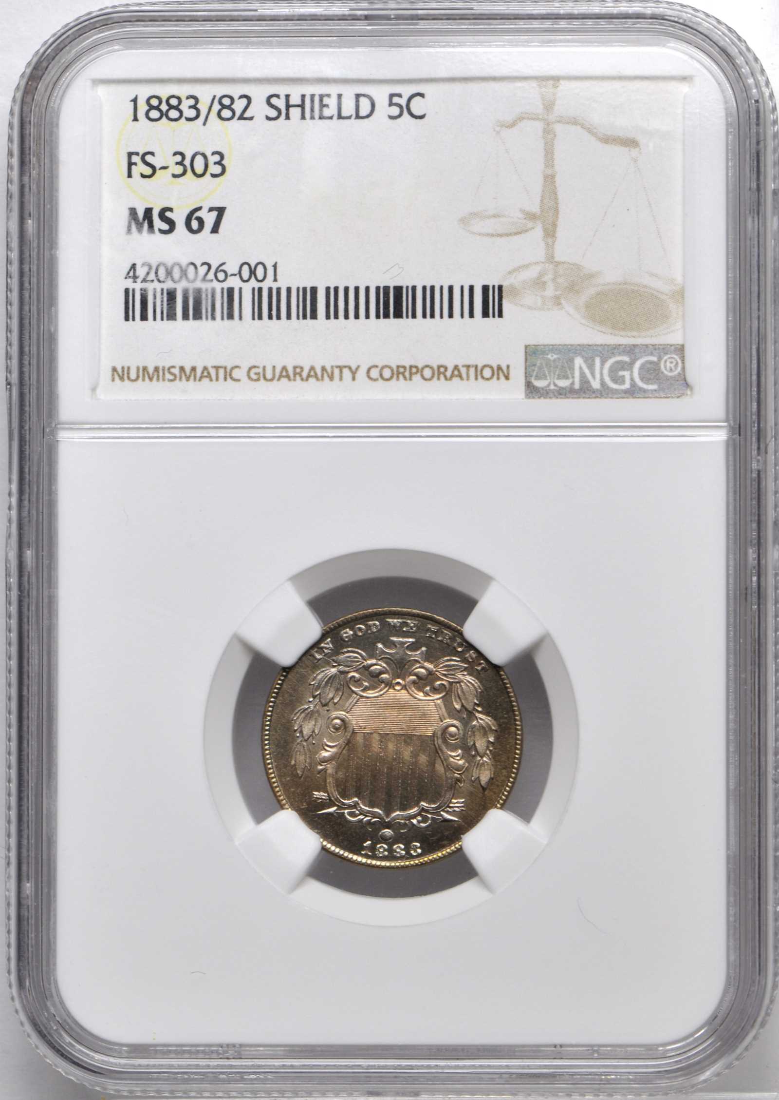 1883/2 5c Shield, Overdate, FS-303 MS66 thumbnail 4