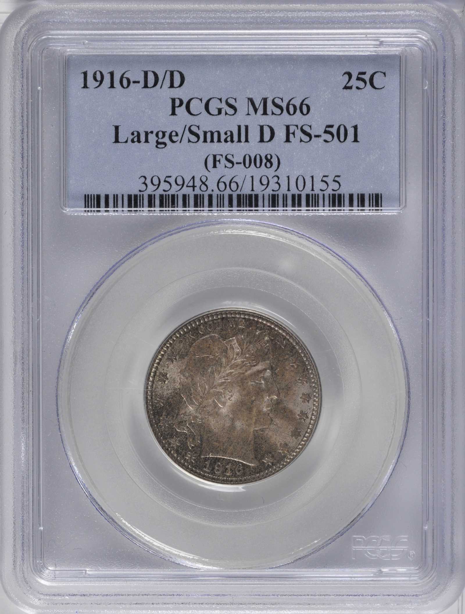 1916-D/D 25c Barber, Large/Small D, FS-501 VG10 thumbnail 8