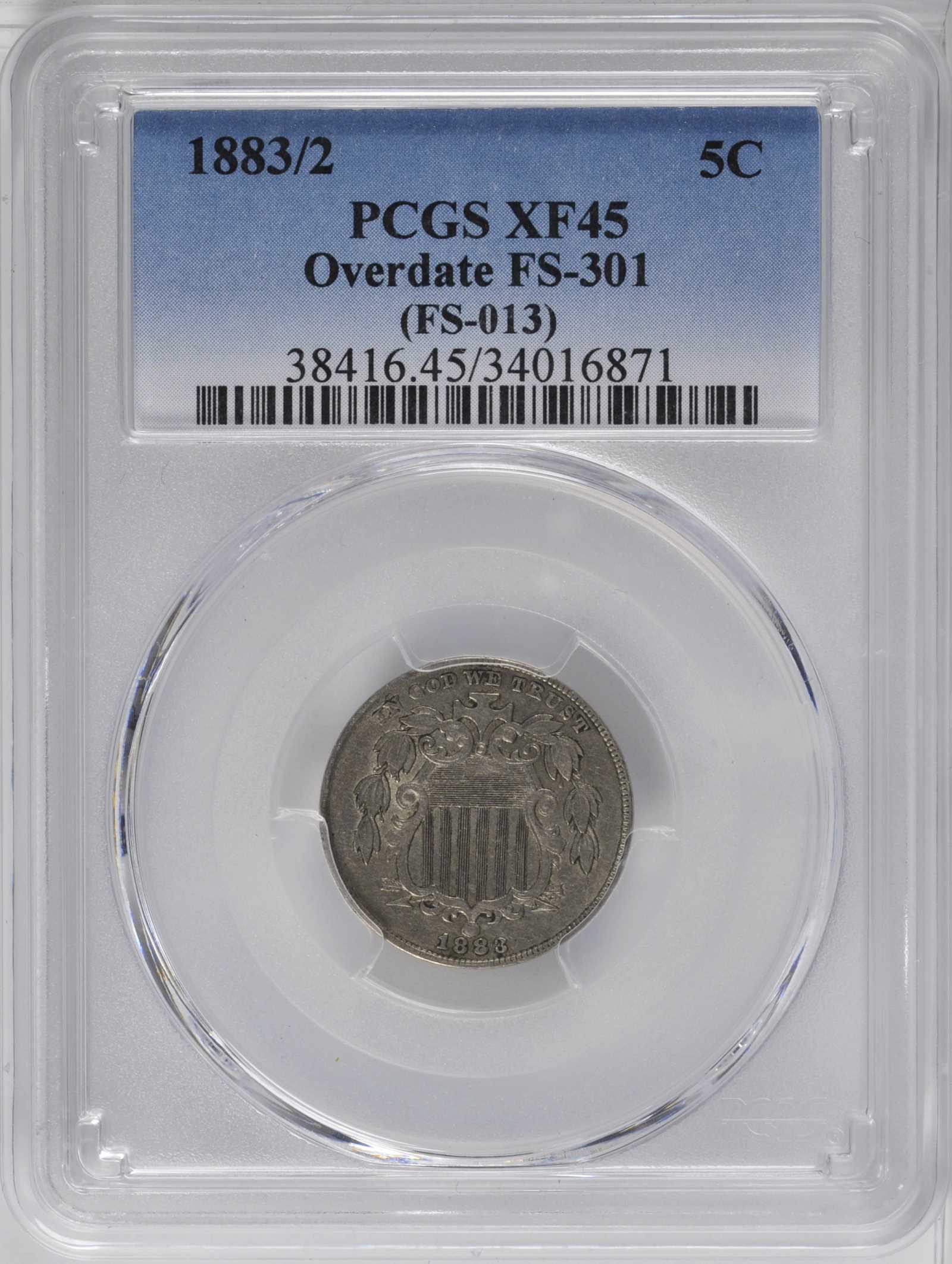 1883/2 5c Shield, Overdate, FS-301 VF30 thumbnail 13