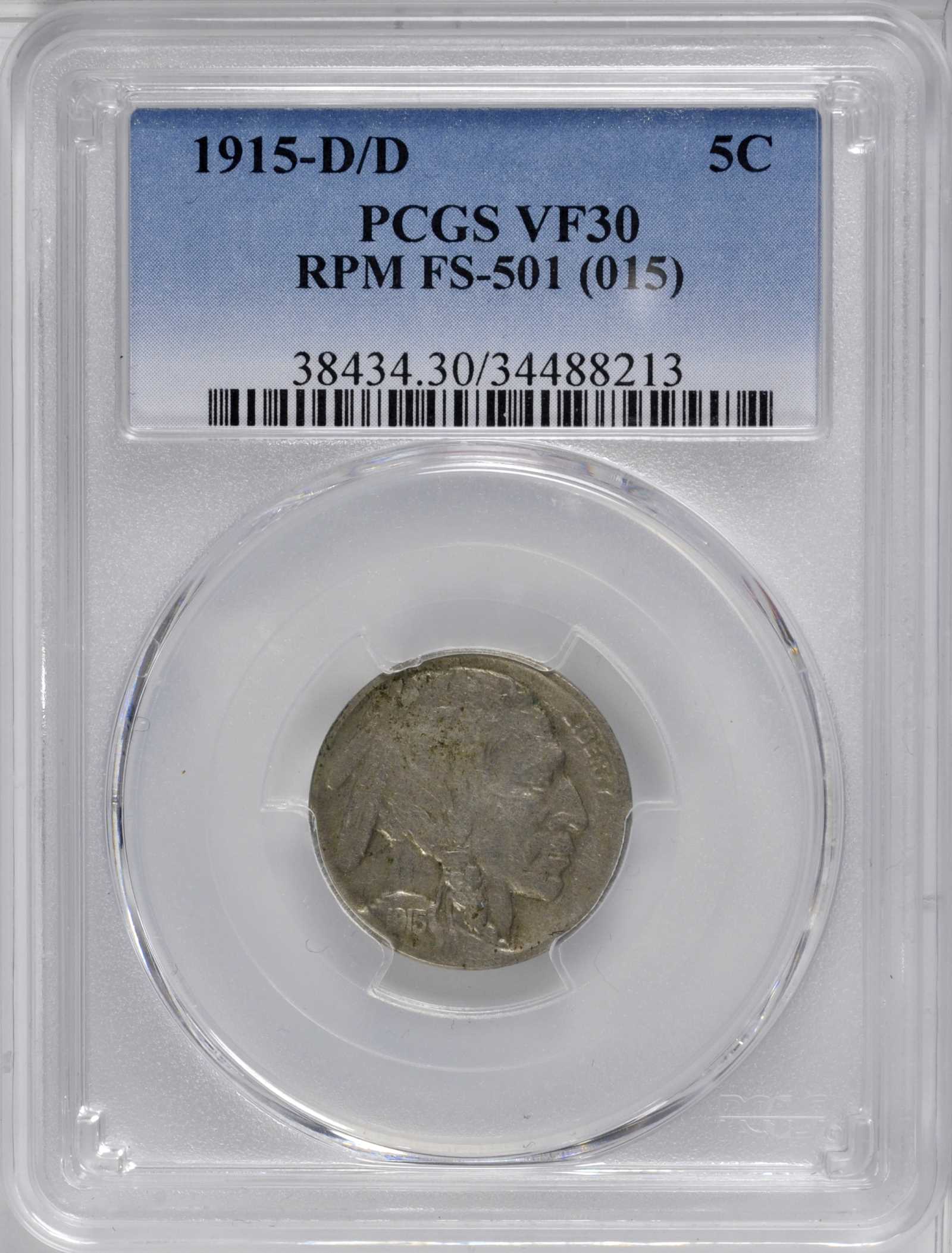 1915-D/D 5c Repunched Mintmark, FS-501 VG8 thumbnail 4