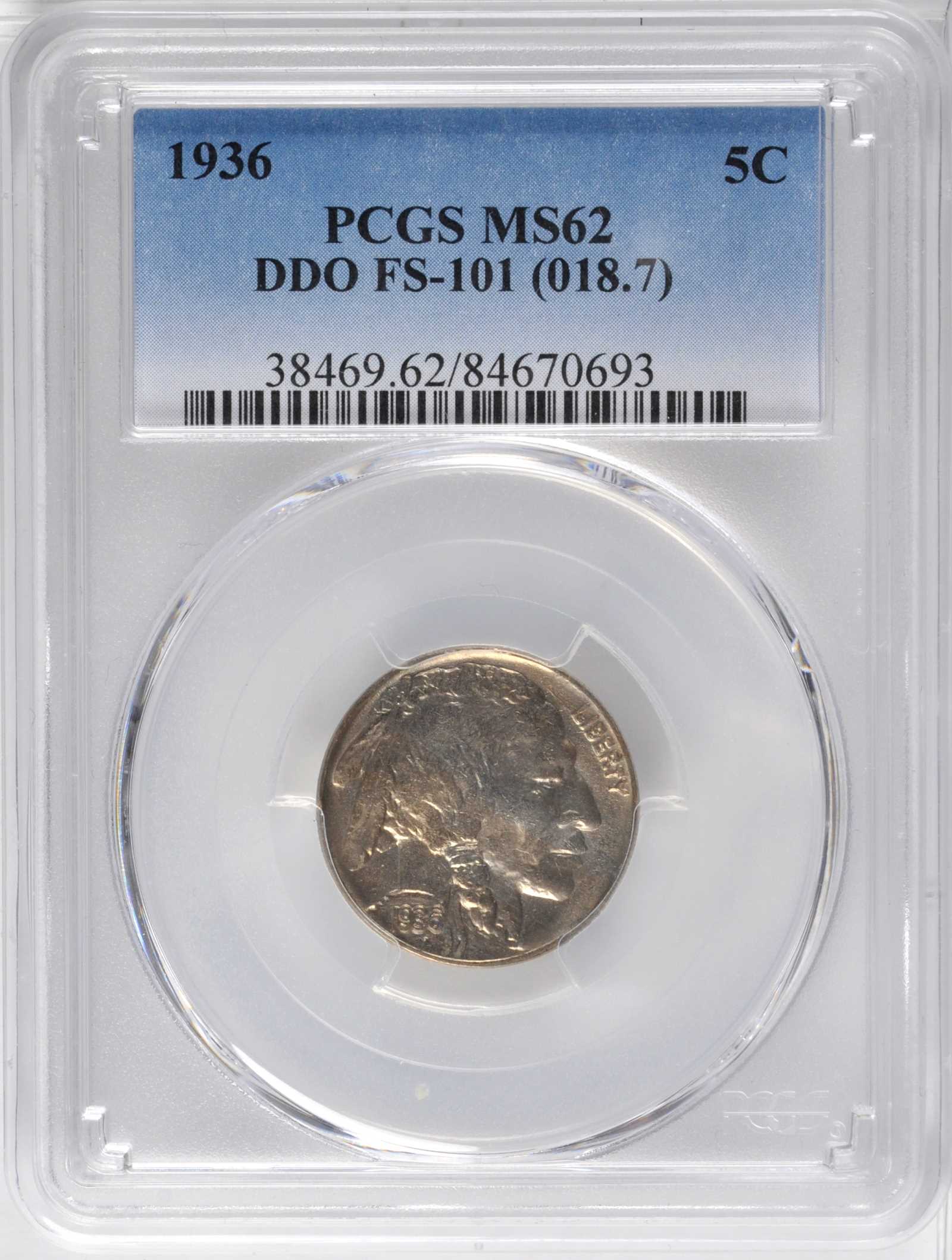 1936 5c Doubled Die Obverse, FS-101 AU50 thumbnail 7