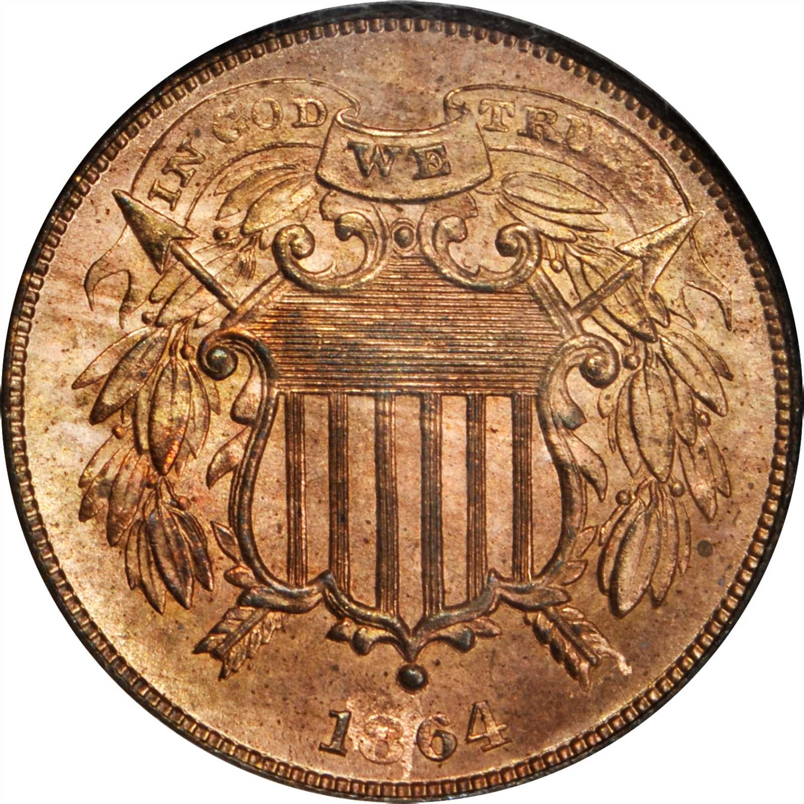 1864 2c Small Motto, FS-401 MS RB MS62 RB thumbnail 4