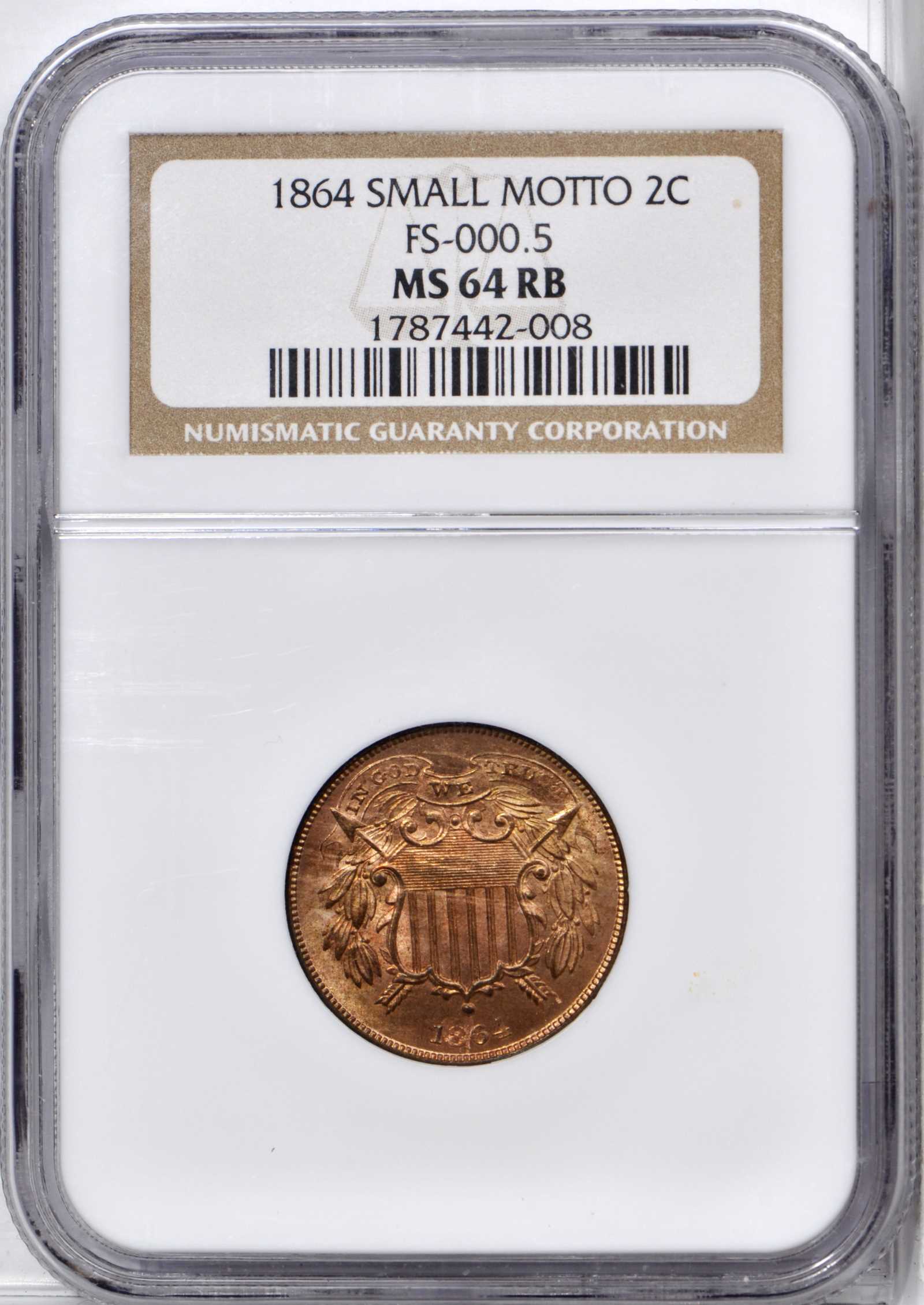 1864 2c Small Motto, FS-401 MS RB MS62 RB thumbnail 7