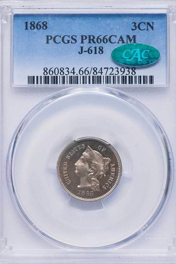 1868 P3cN Nickel, J-618 PR CAM thumbnail 7