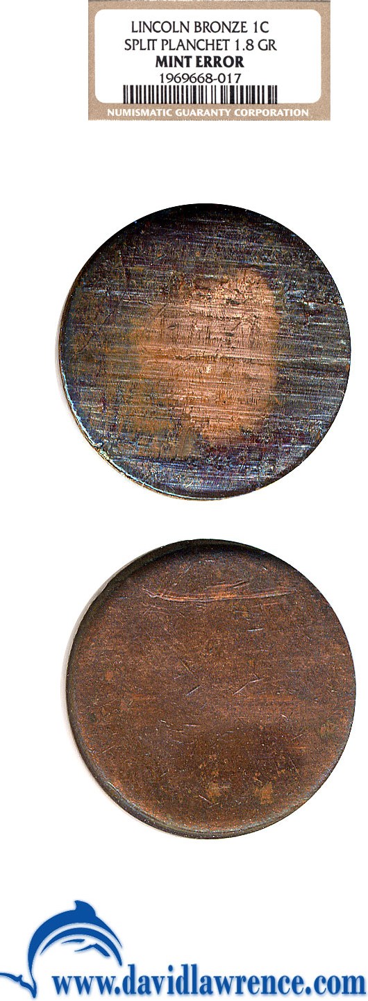 Lincoln 1c NGC - Split Planchet (1.8g)