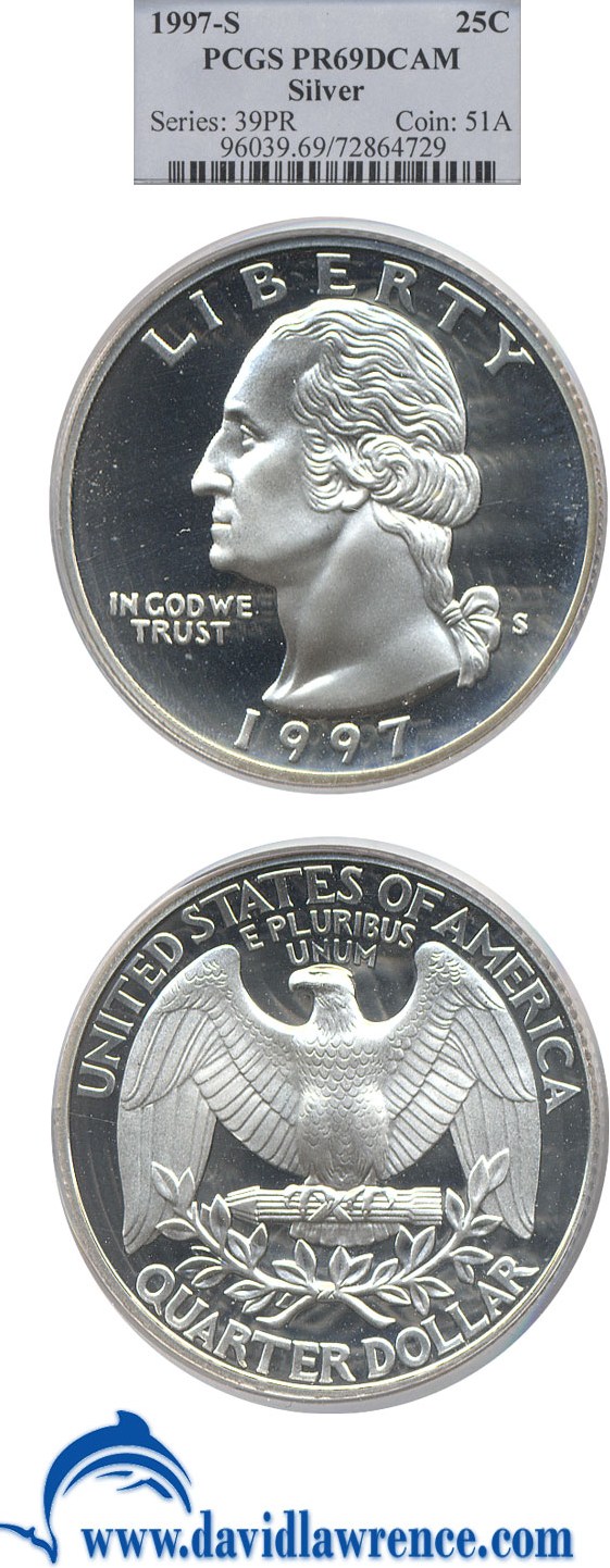 1997-S 25c Silver PCGS Proof 69 DCameo