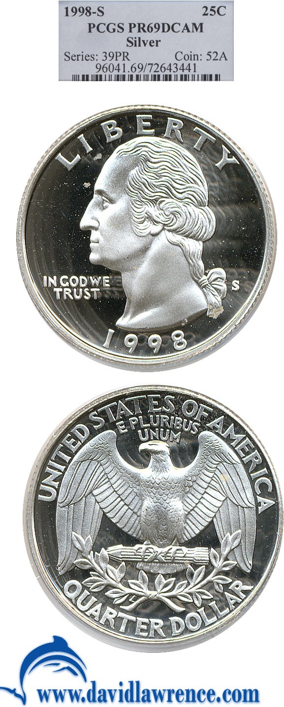 1998-S 25c Silver PCGS Proof 69 DCameo