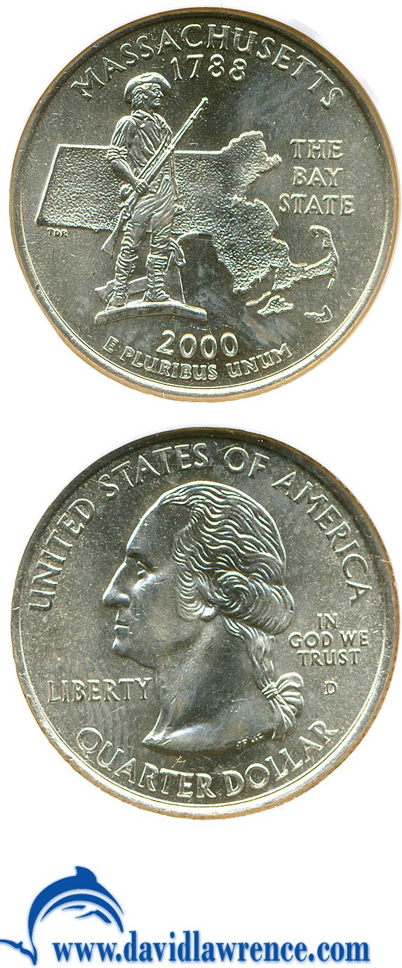 2000-D 25c Massachusetts AU55 thumbnail 25