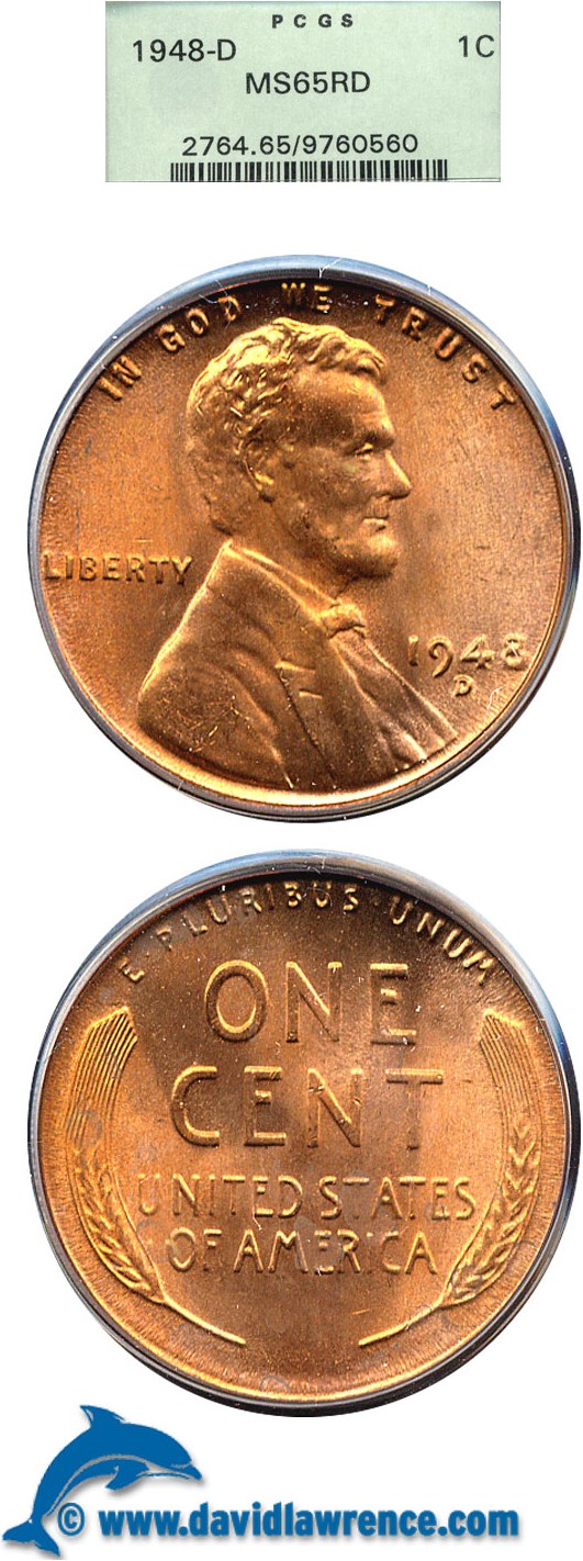 1948-D 1c PCGS MS65 RD
