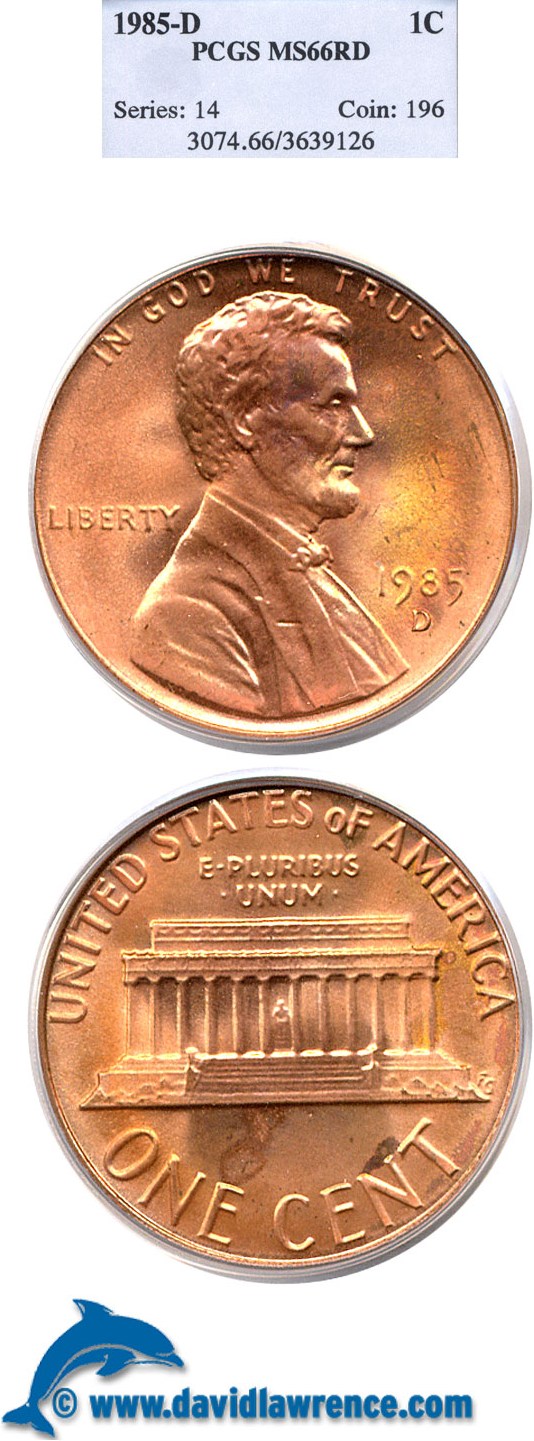 1985-D 1c PCGS MS66 RD
