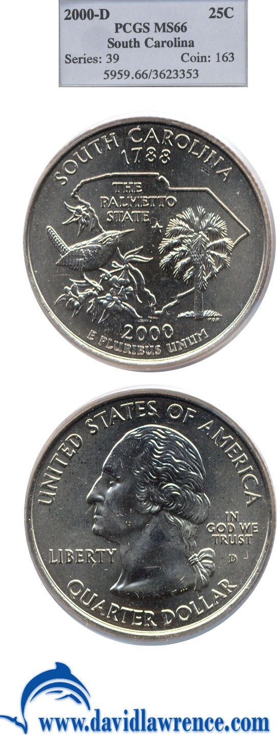 2000-D 25c South Carolina PCGS MS66