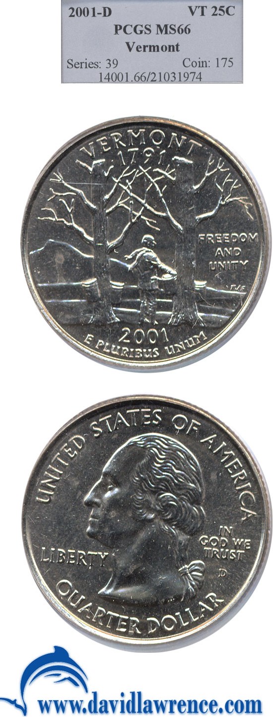 2001-D 25c Vermont PCGS MS66