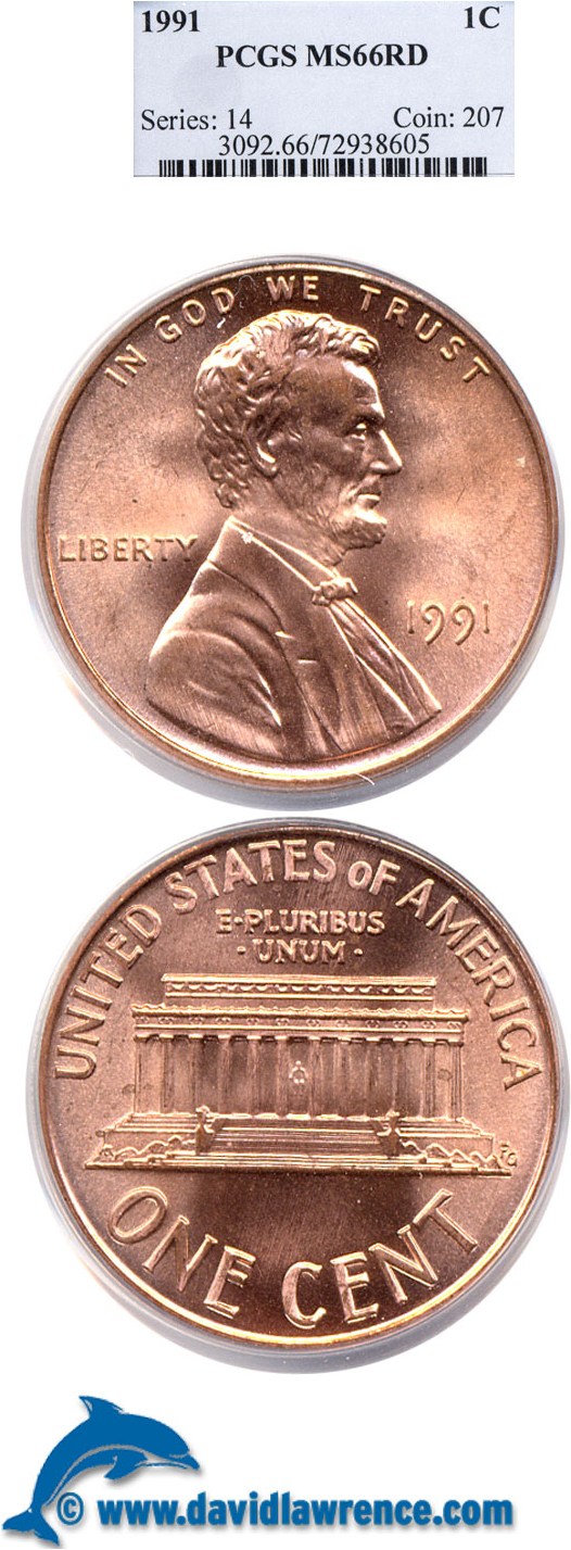 1991 1c PCGS MS66 RD