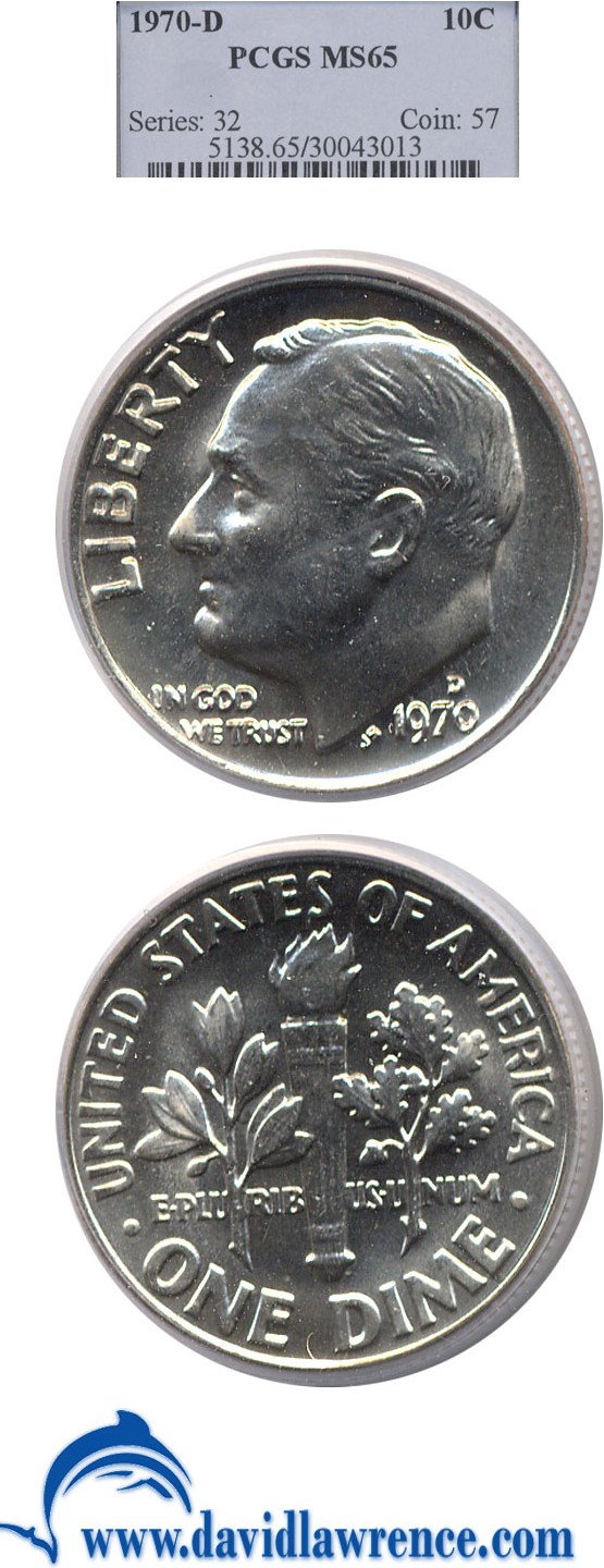 1970-D 10c PCGS MS65