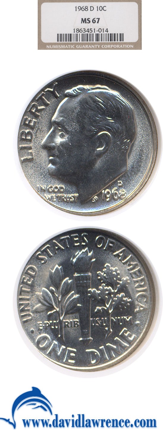 1968-D 10c NGC MS67