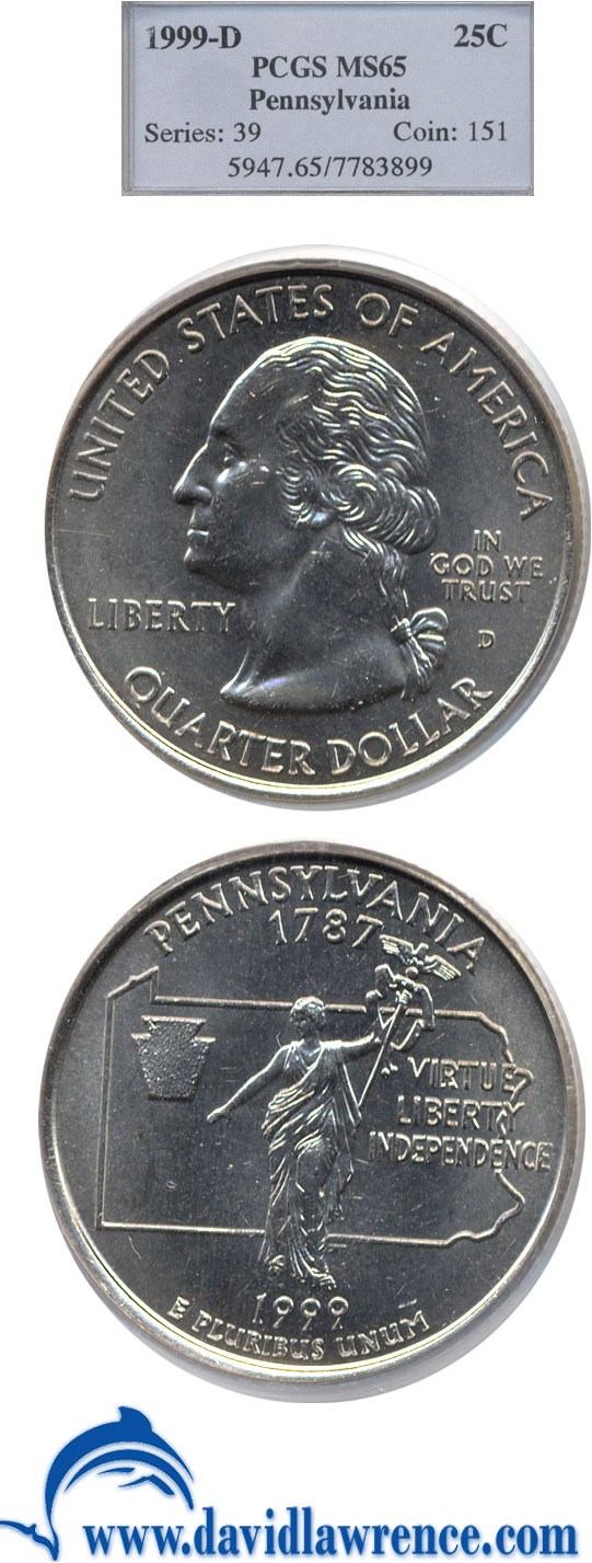1999-D 25c Pennsylvania AU55 thumbnail 21