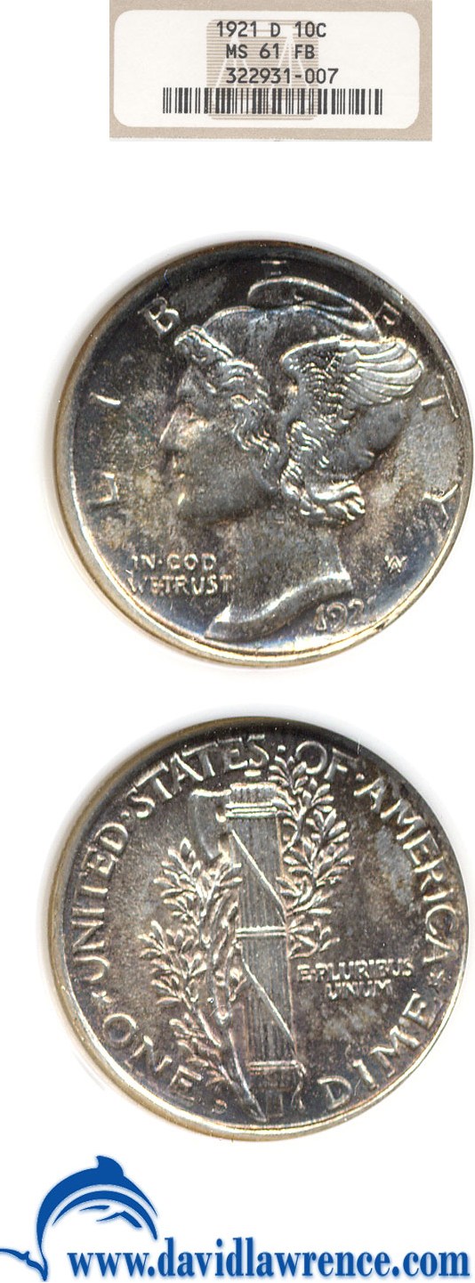 1921-D 10c NGC MS61 FB