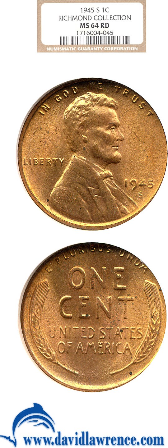 1945-S 1c NGC MS64 RD ex: Richmond Collection