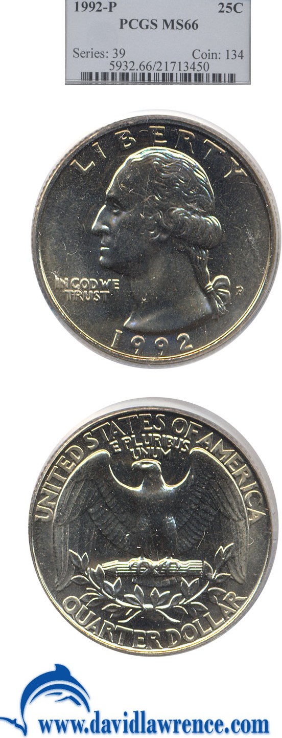 1992-P 25c PCGS MS66