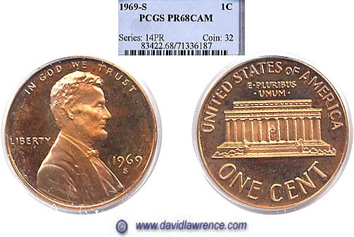 1969-S 1c PCGS Proof 68 Cameo
