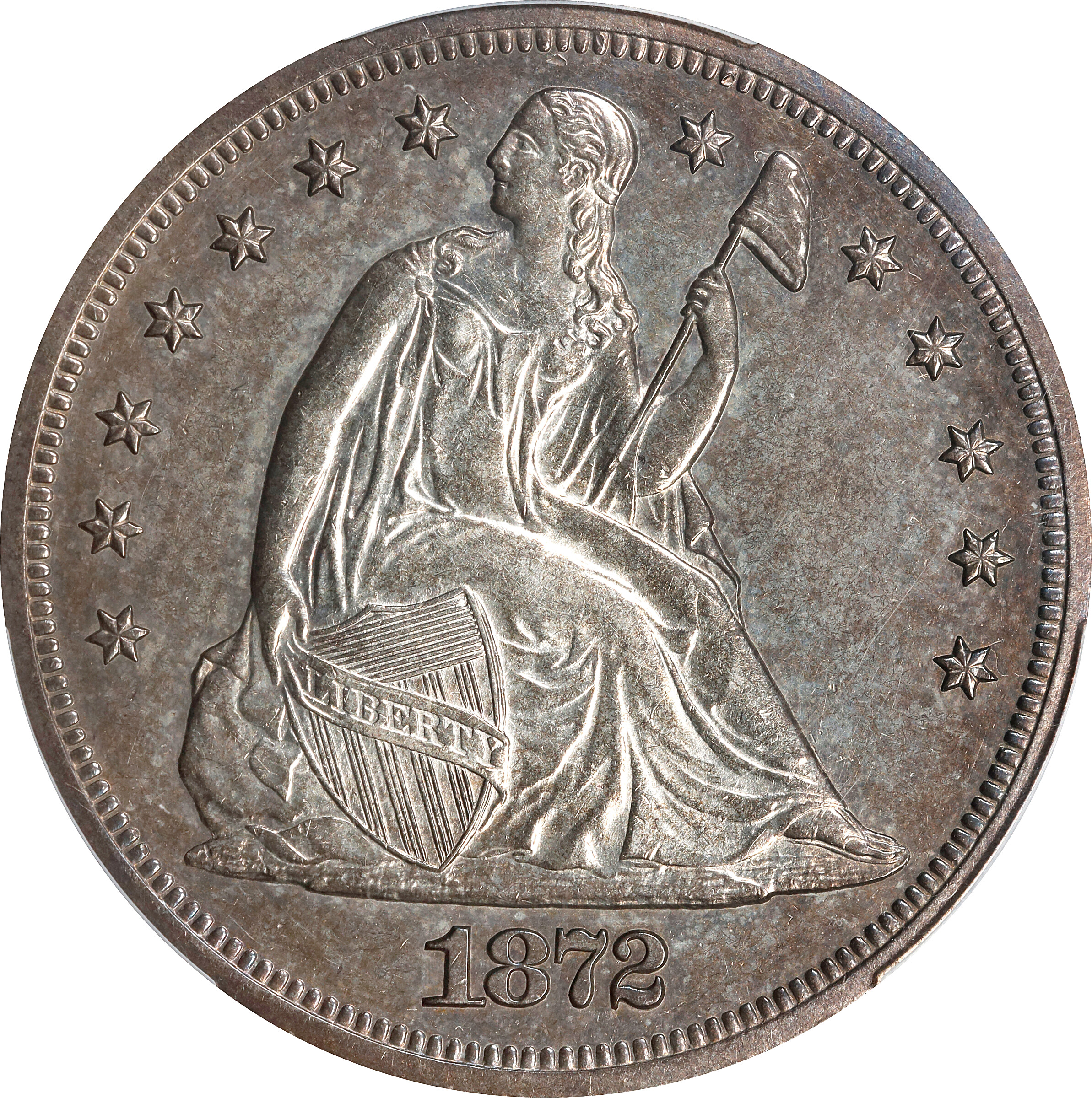 1872 Liberty Seated Silver Dollar. Proof. Unc Details--Questionable Color (PCGS).
