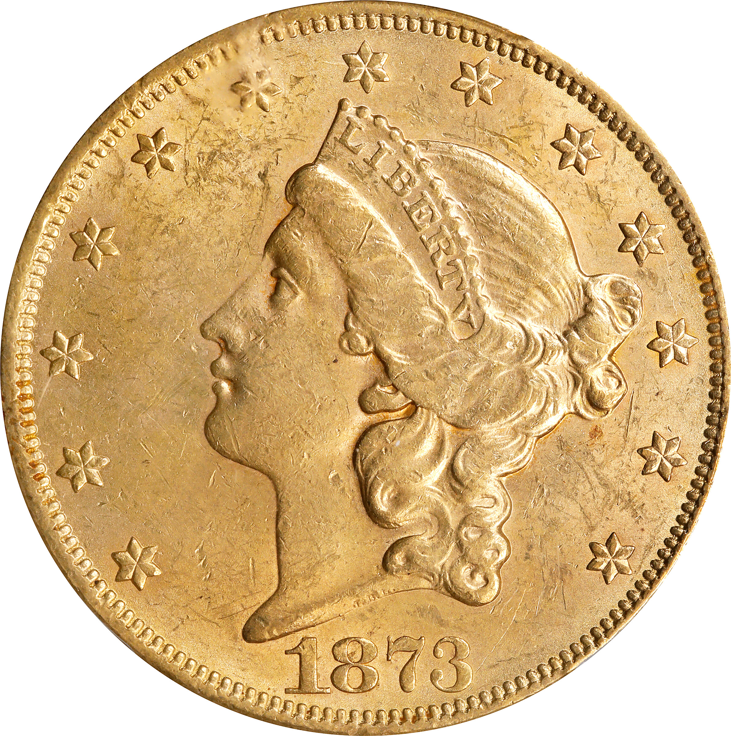 1873 Liberty Head Double Eagle. Open 3. Genuine--Altered Surfaces (PCGS).