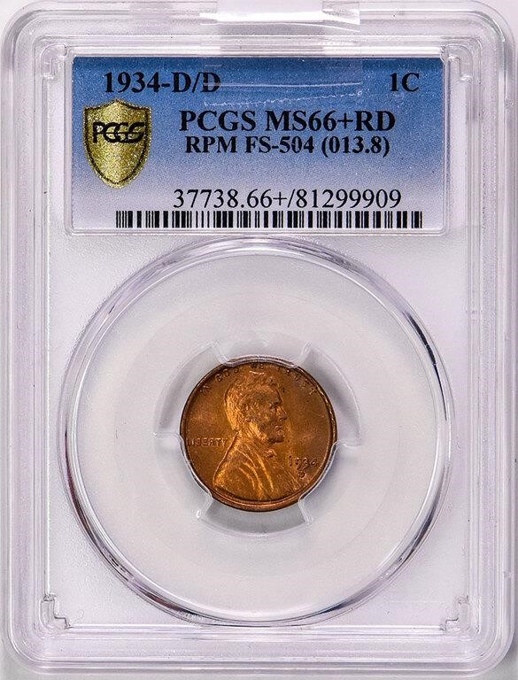 1934-D/D 1c Repunched Mintmark, FS-504 MS RD MS66 RD thumbnail 3