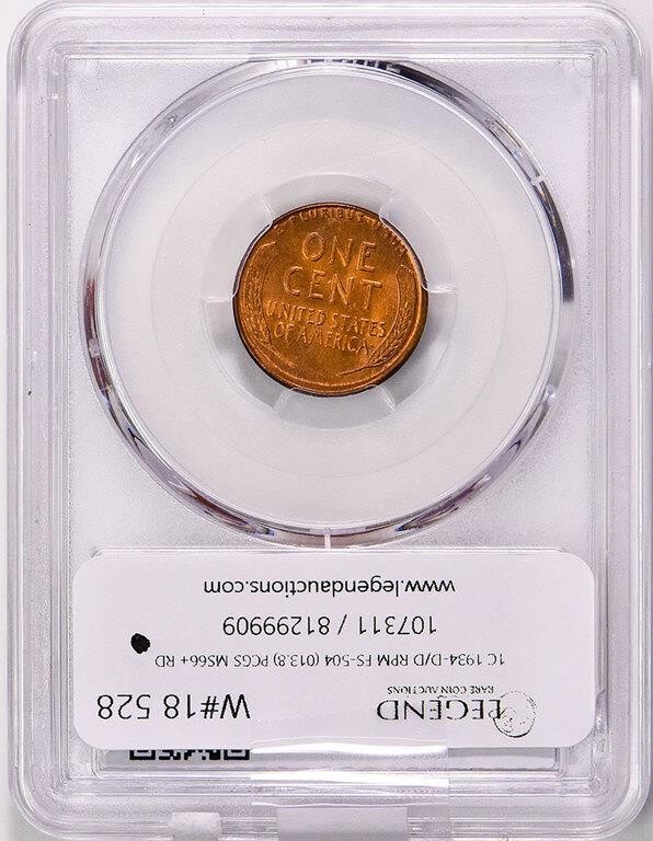 1934-D/D 1c Repunched Mintmark, FS-504 MS RD MS66 RD thumbnail 4
