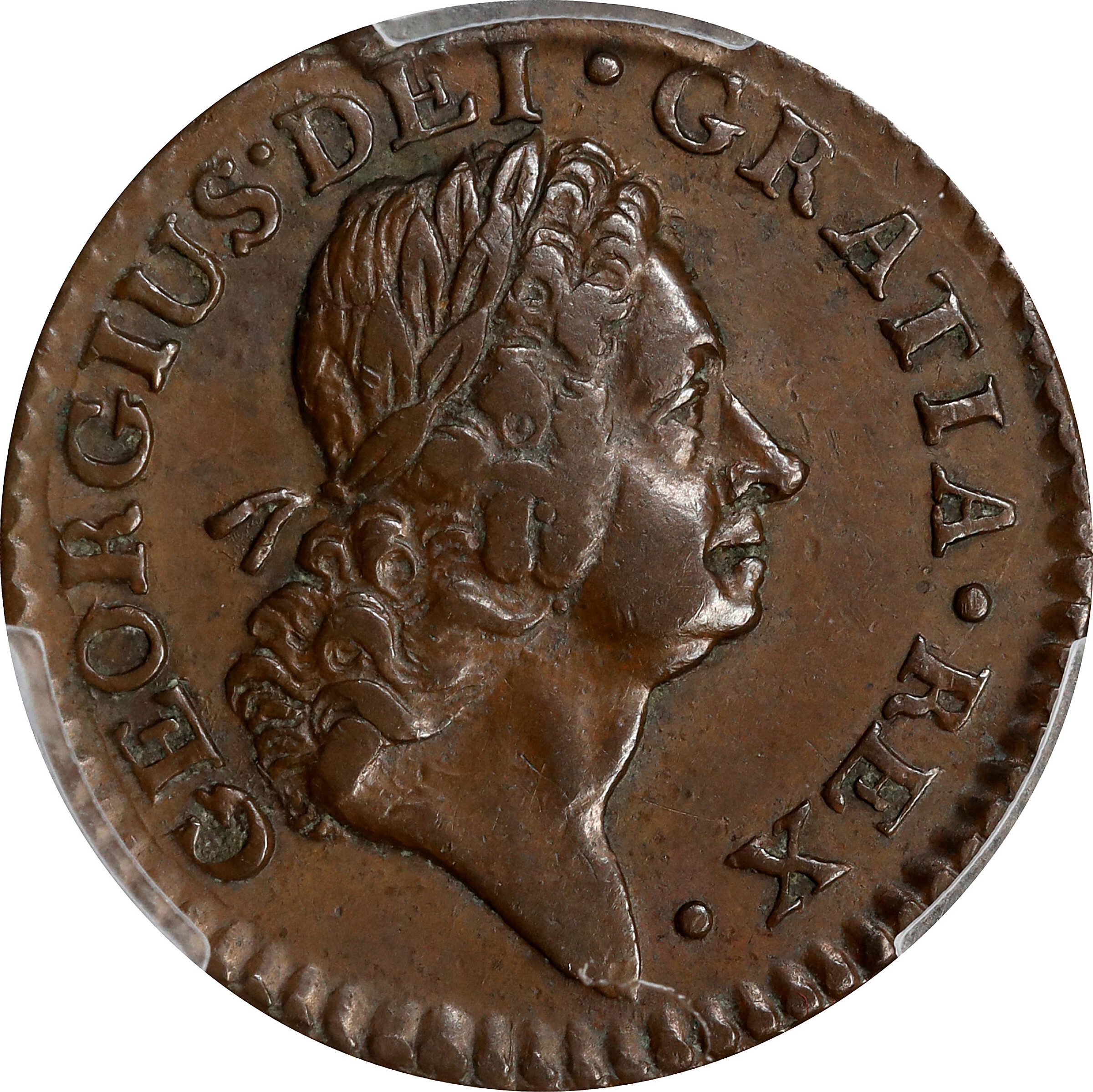 1724 Wood's Hibernia Farthing. Martin 3.9-D.1, W-12600. Rarity-4. AU-50 (PCGS).