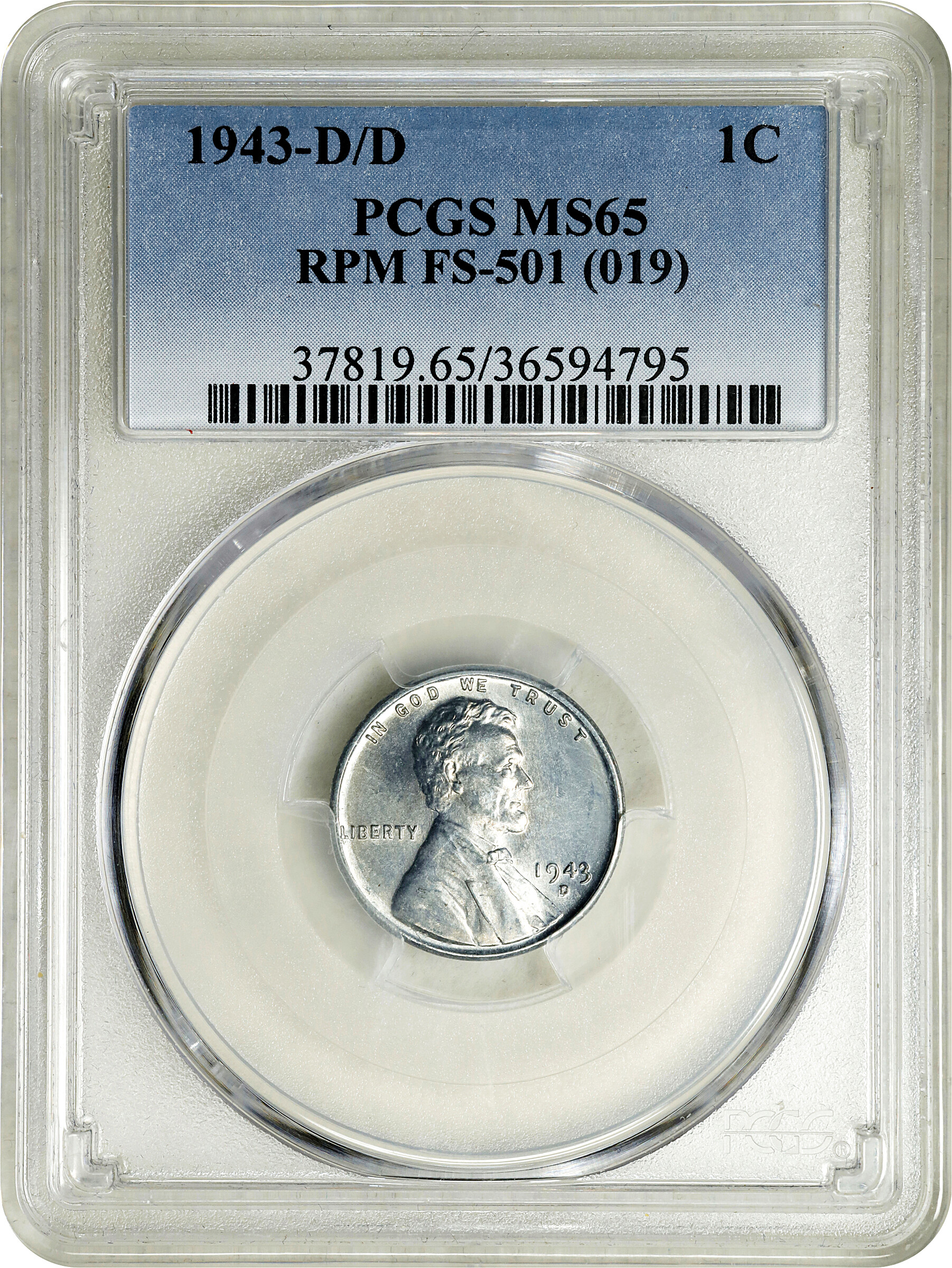 1943-D/D 1c Steel, Repunched Mintmark, FS-501 MS60 CAC thumbnail 16