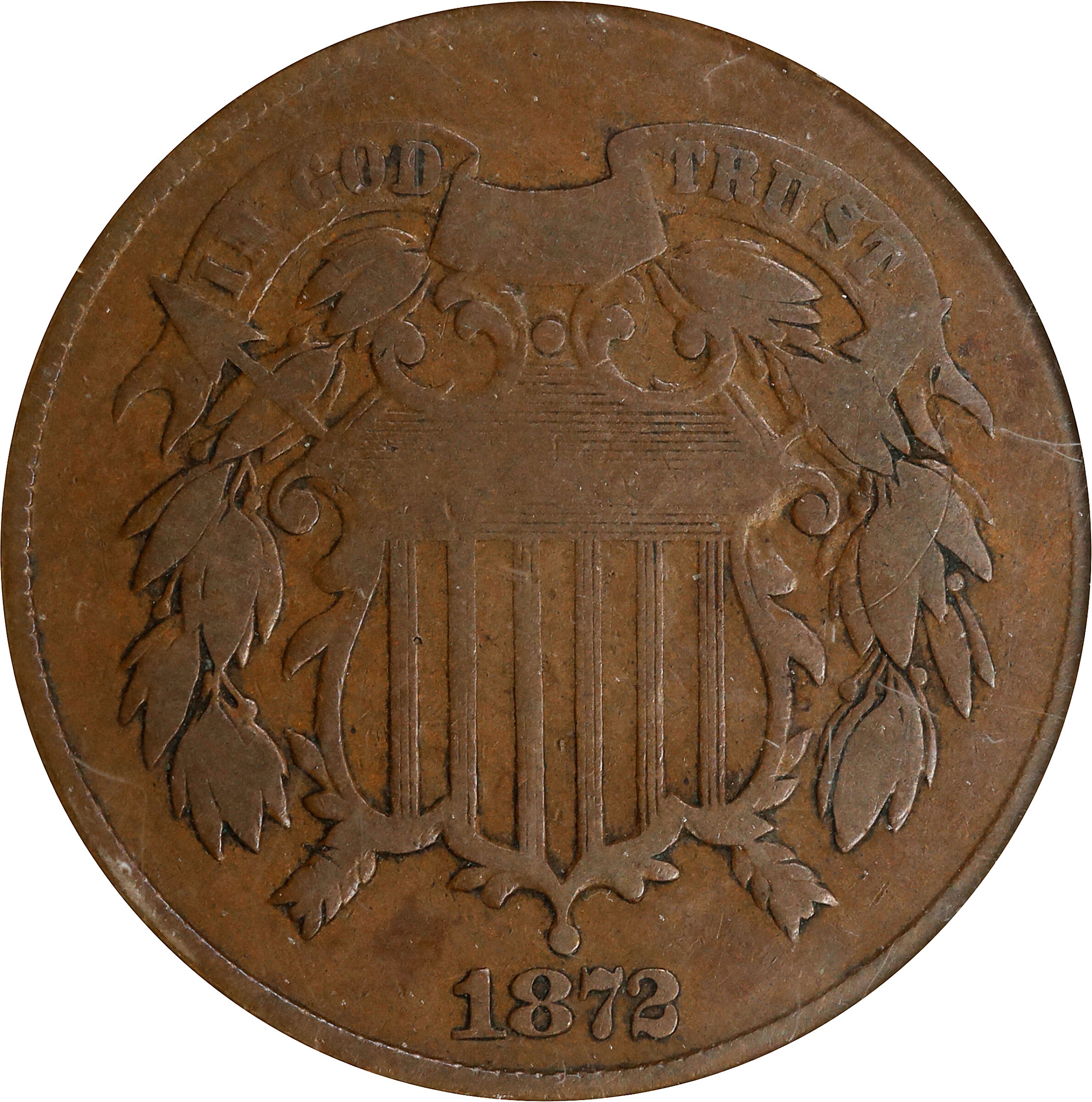 1872 Two-Cent Piece. VG-10 (ANACS).