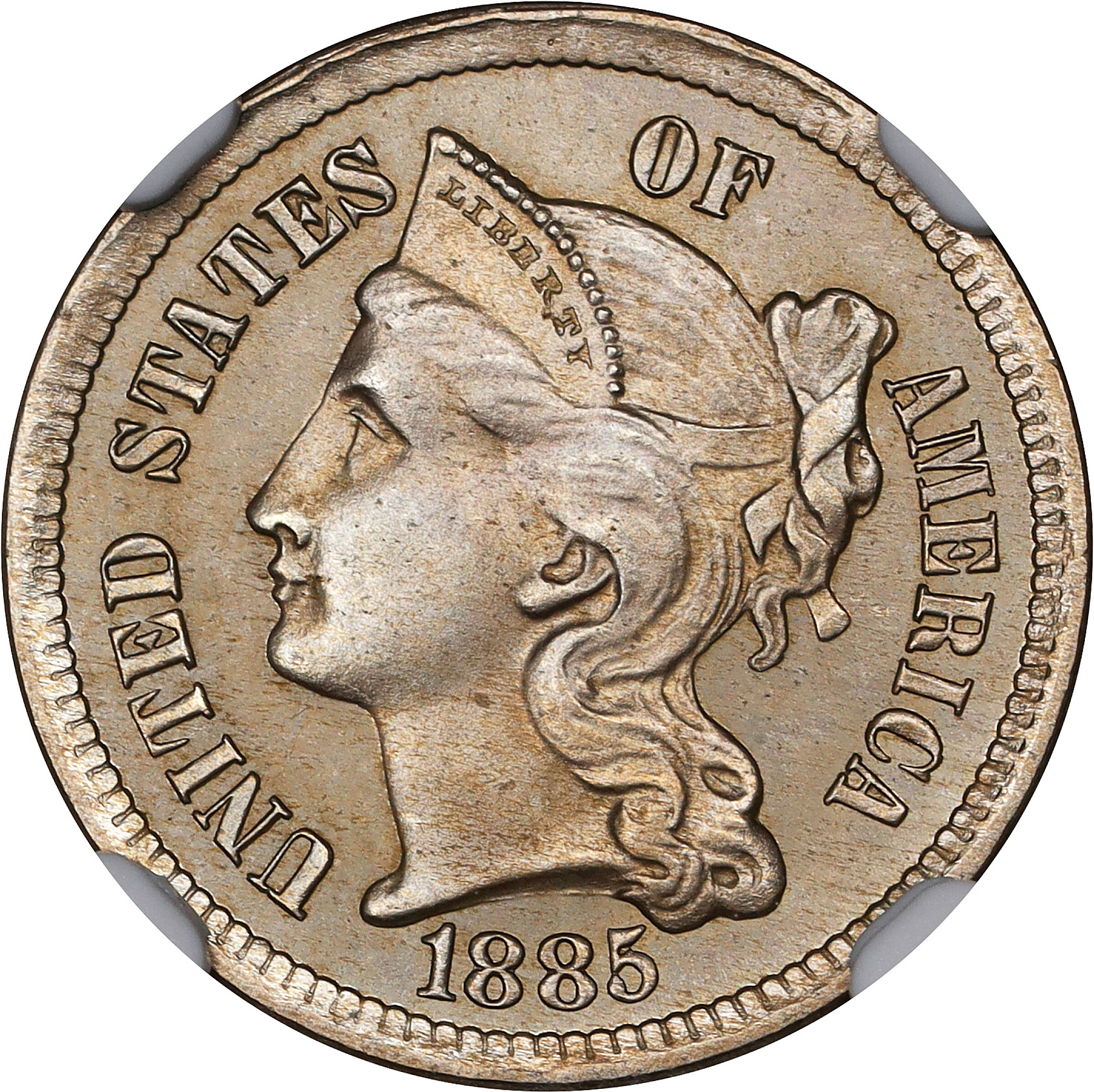 1885 Nickel Three-Cent Piece. Proof-62 (NGC).