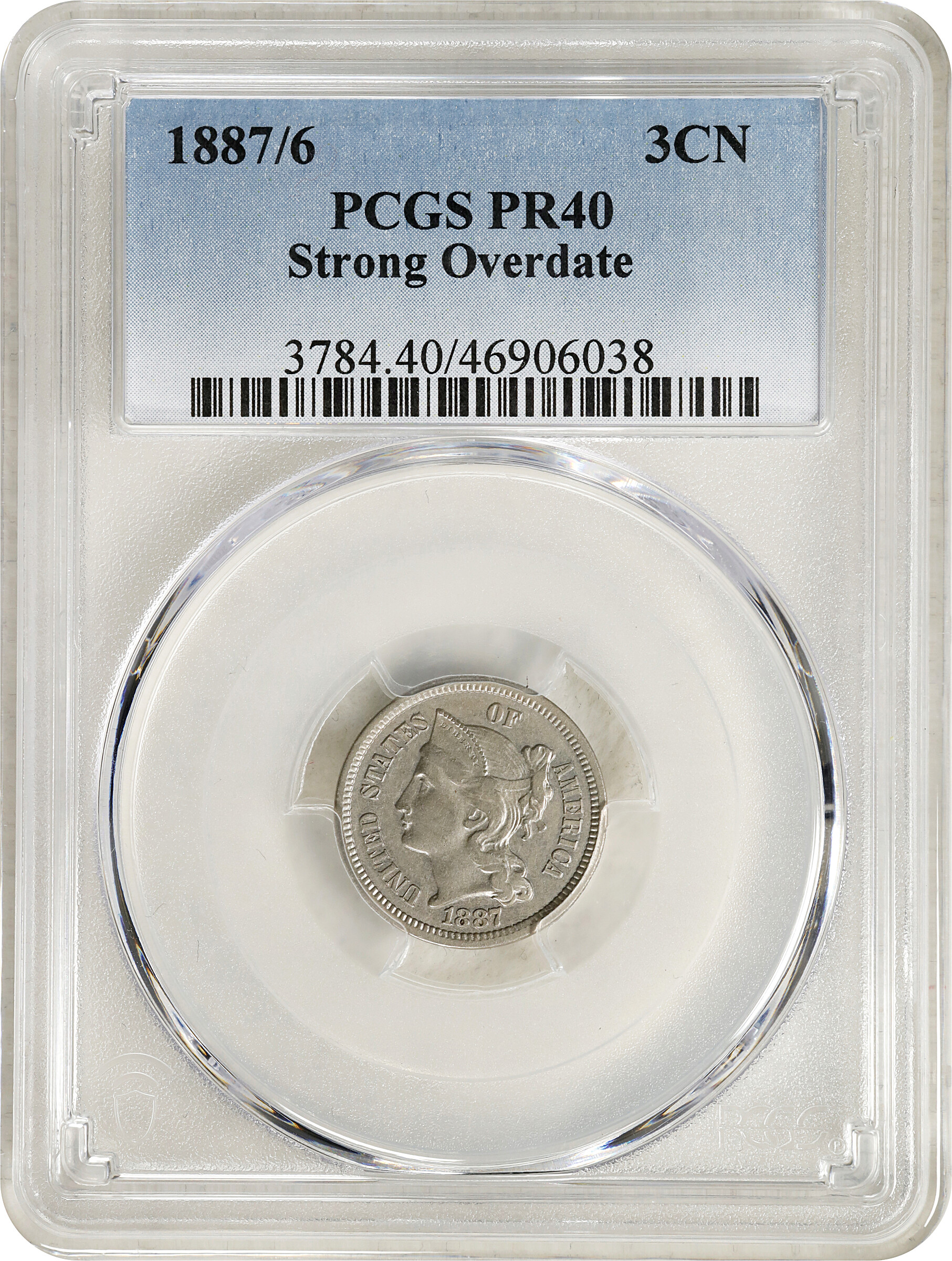 1887/6 3cN Strong Overdate VG10 thumbnail 5