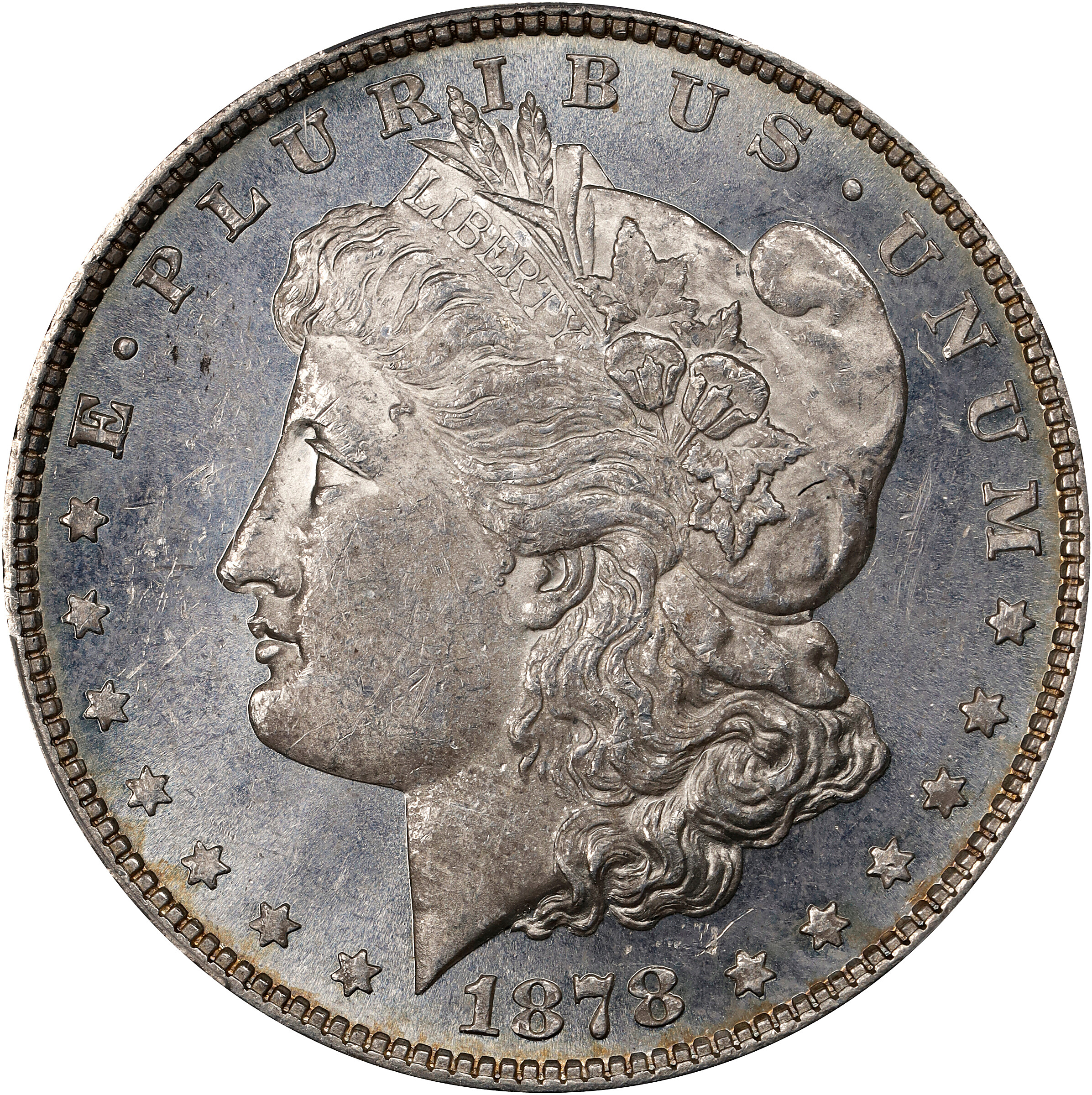 1878 Morgan Silver Dollar. 8 Tailfeathers. VAM-2. Lines in LIB. MS-62 PL (PCGS).