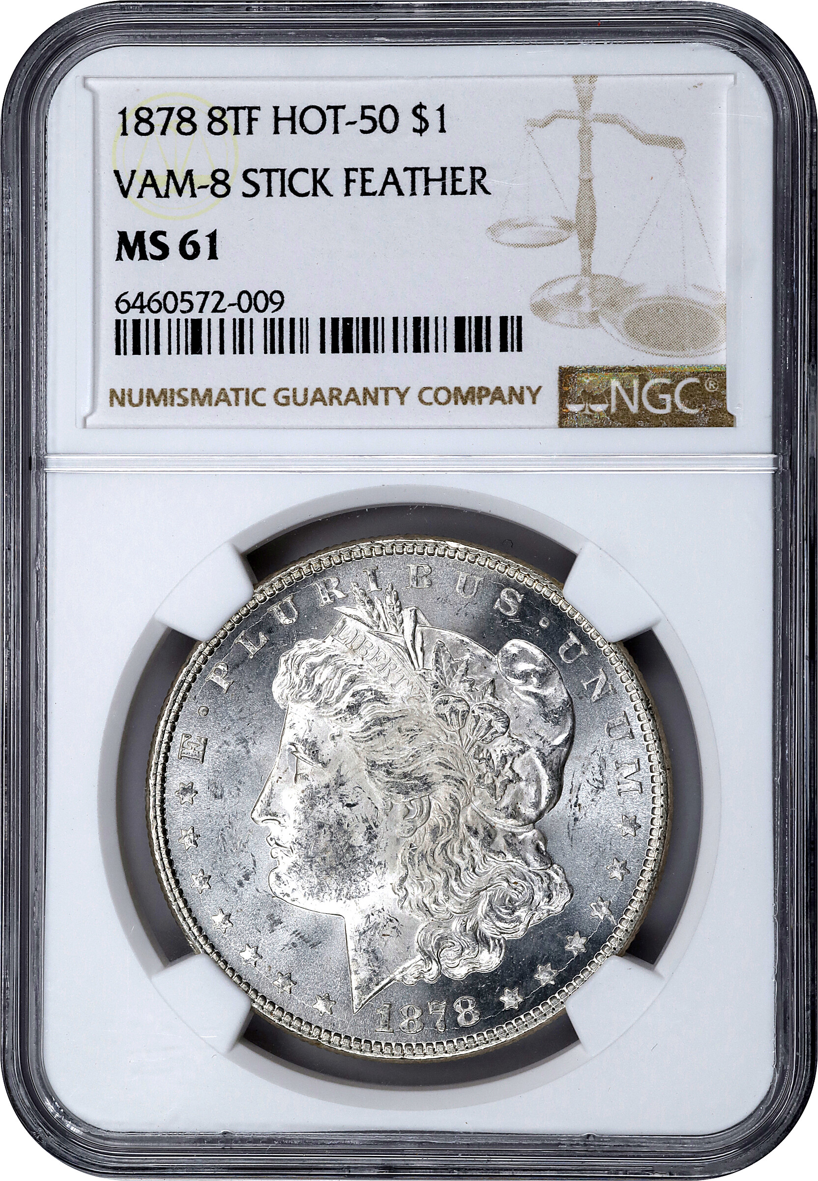 1878 8TF $1  Stick Feather, VAM-8 MS61 thumbnail 3