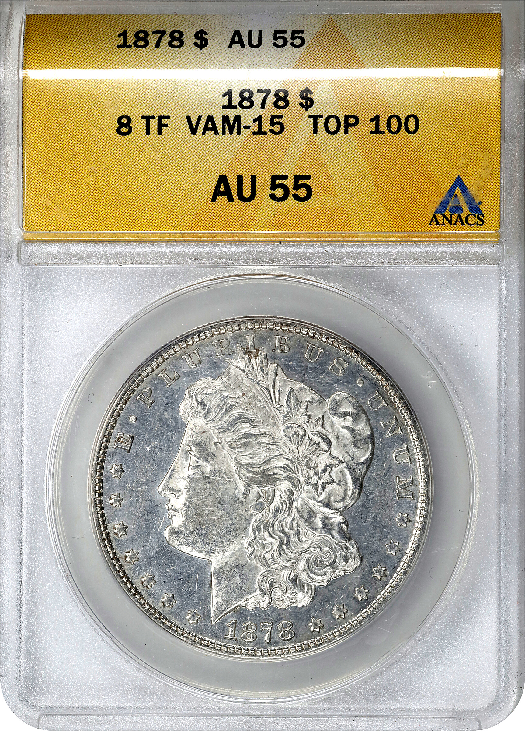 1878 8TF $1  Doubled LIBERTY, VAM-15 AU50 thumbnail 3