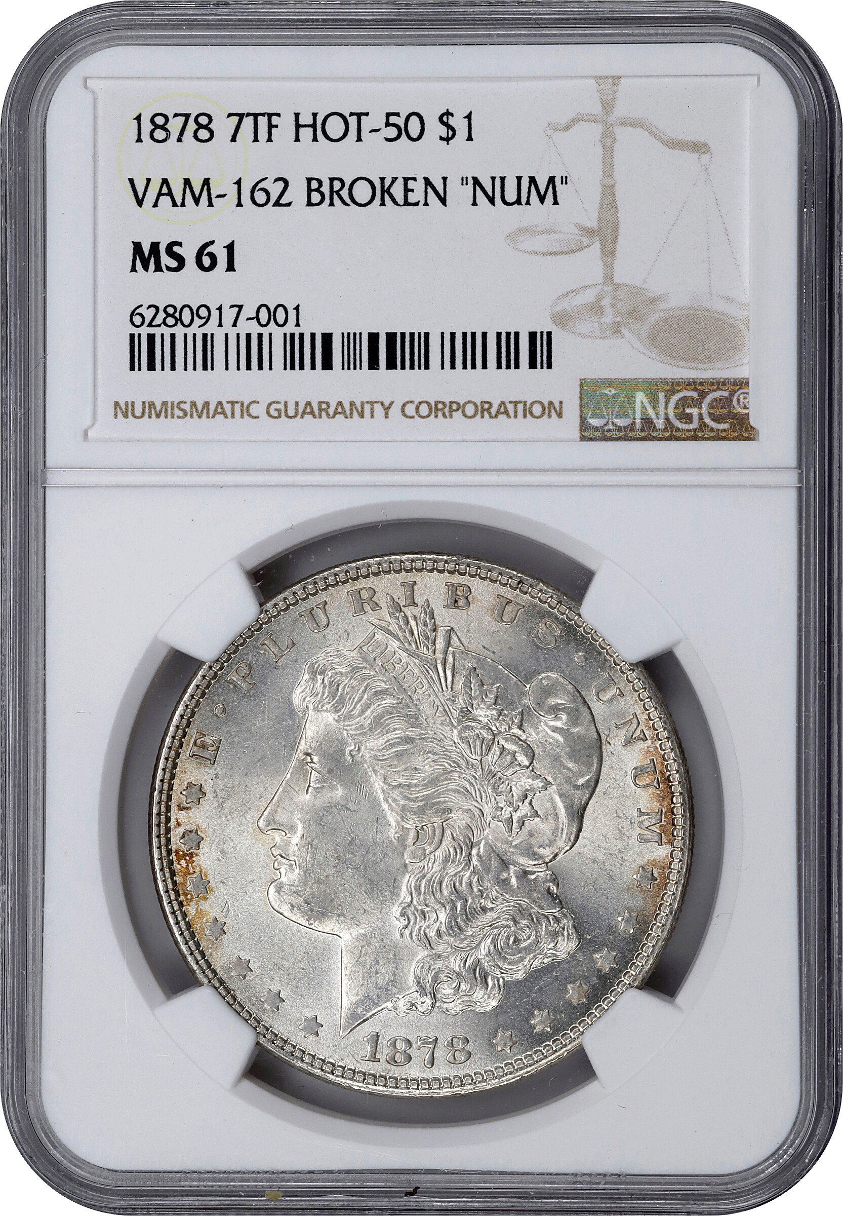 1878 7TF $1  Reverse of 1878, Broken N&M, VAM-162 VG10 CAC thumbnail 18