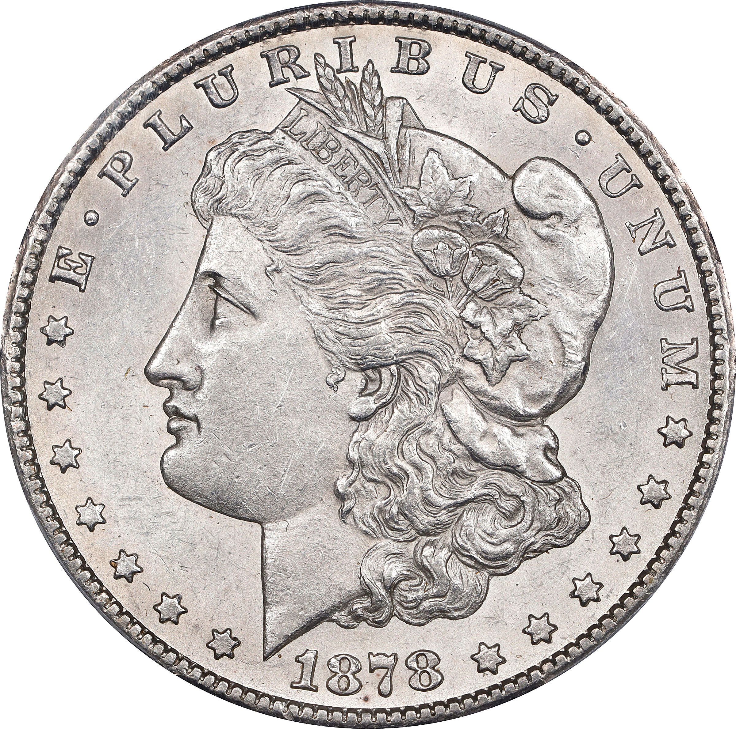 1878-CC Morgan Silver Dollar. VAM-6. Top 100 Variety. Doubled Die Obverse, Doubled Leaves. AU-58 (PCGS).
