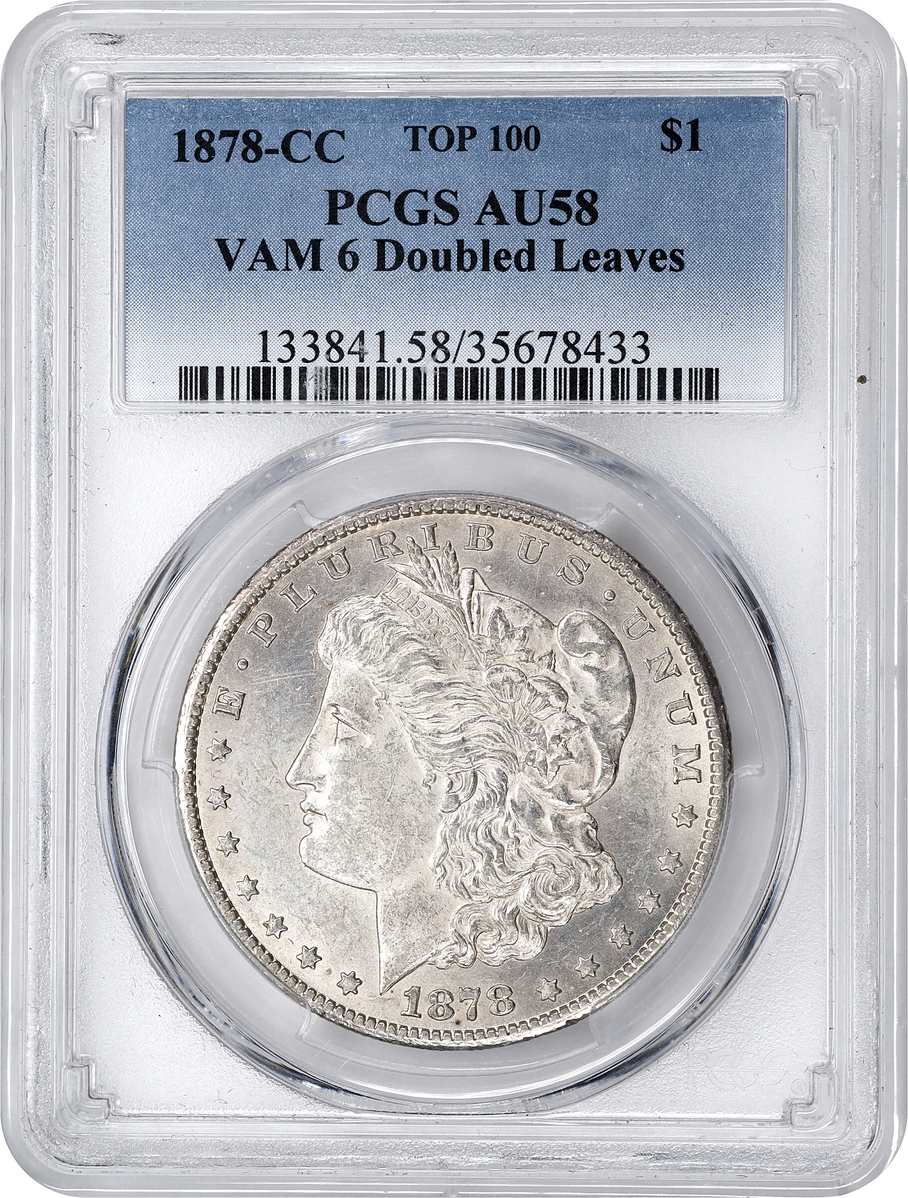 1878-CC $1  Doubled Leaves, VAM-6 AU58 thumbnail 3