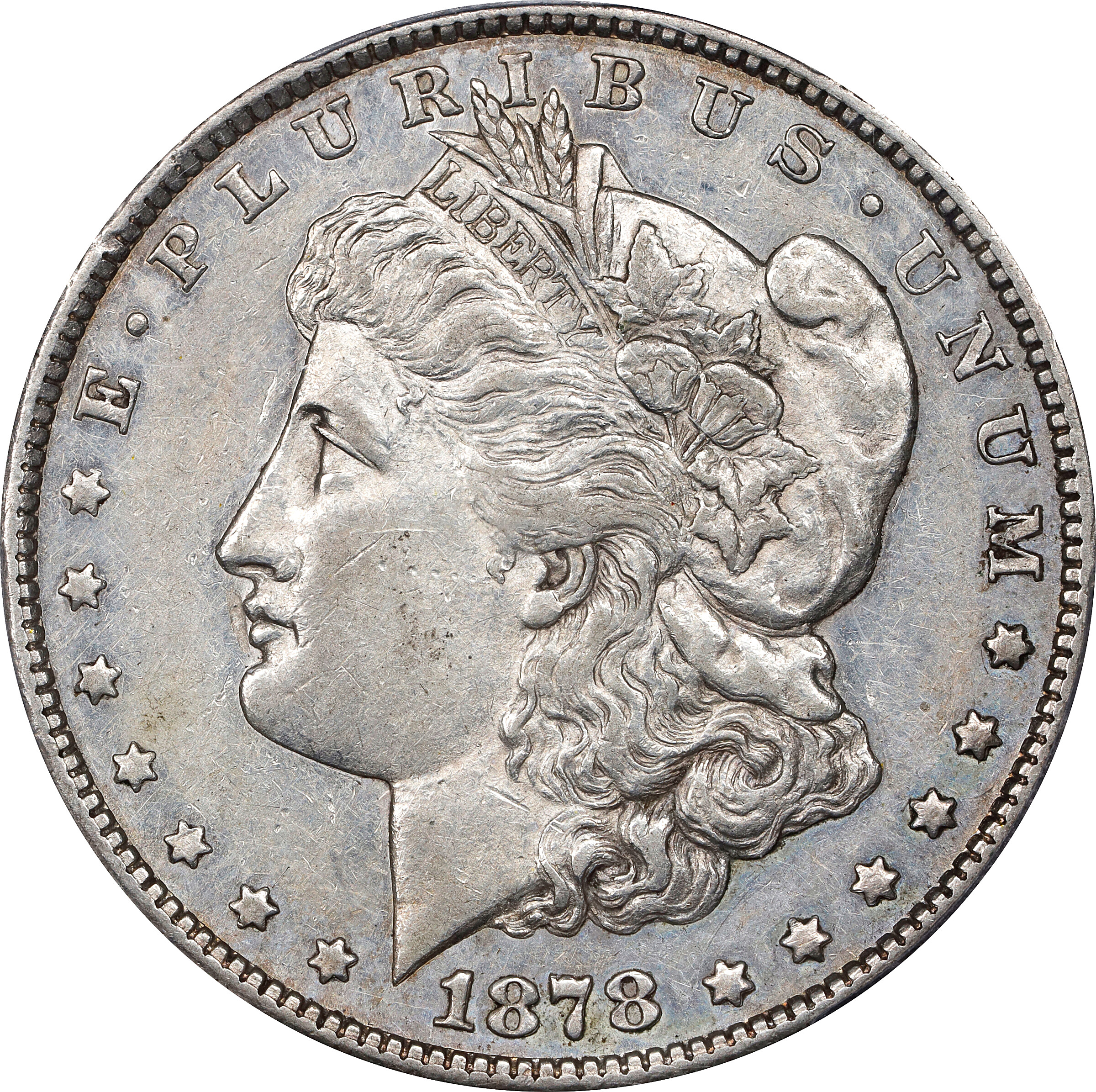 1878-CC Morgan Silver Dollar. VAM-18. Top 100 Variety. Doubled Die Obverse, Doubled Leaves. AU-50 (PCGS).
