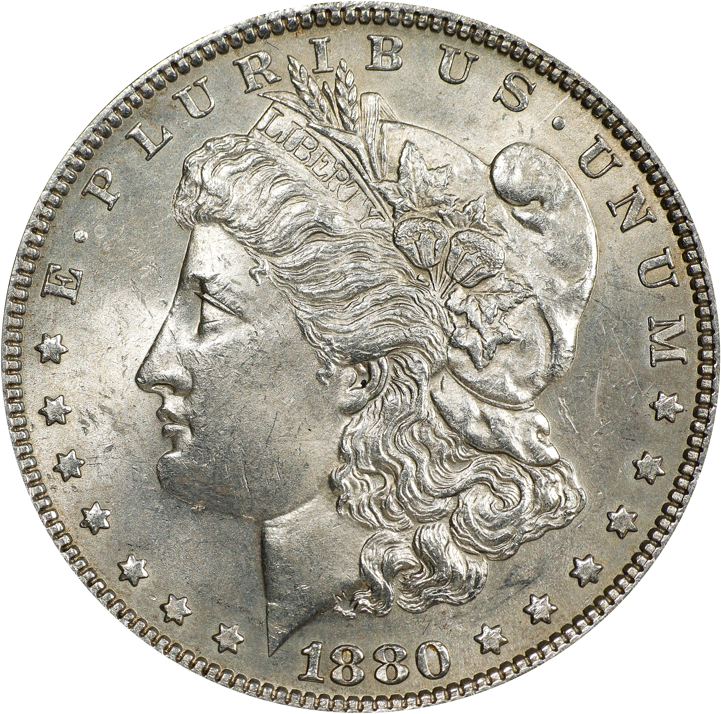 image for: 1880 Morgan Silver Dollar. VAM-9. Top 100 Variety. 8/7, Stem Overdate. MS-60 (ANACS).