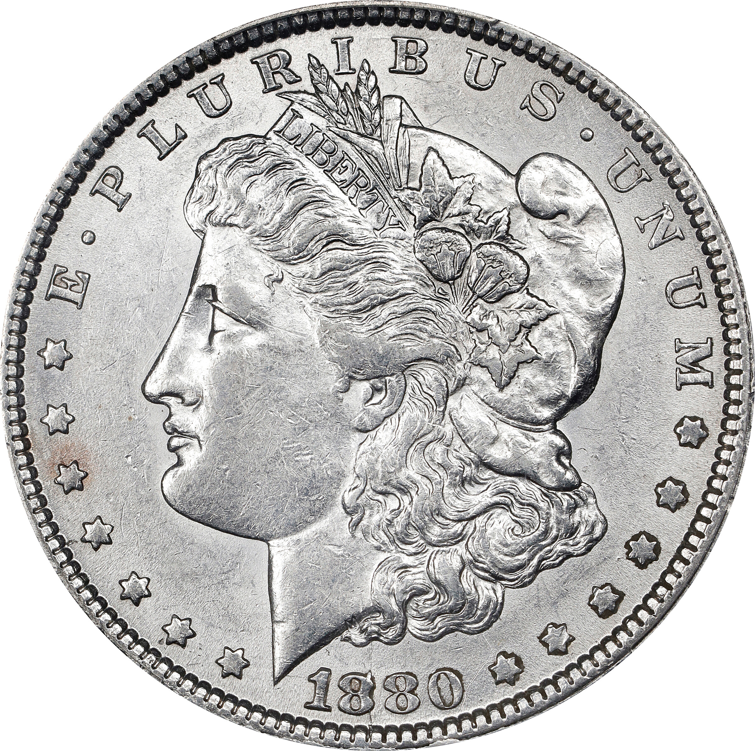 1880 Morgan Silver Dollar. VAM-1A. Top 100 Variety. Knobbed 8. AU-53 (PCGS).