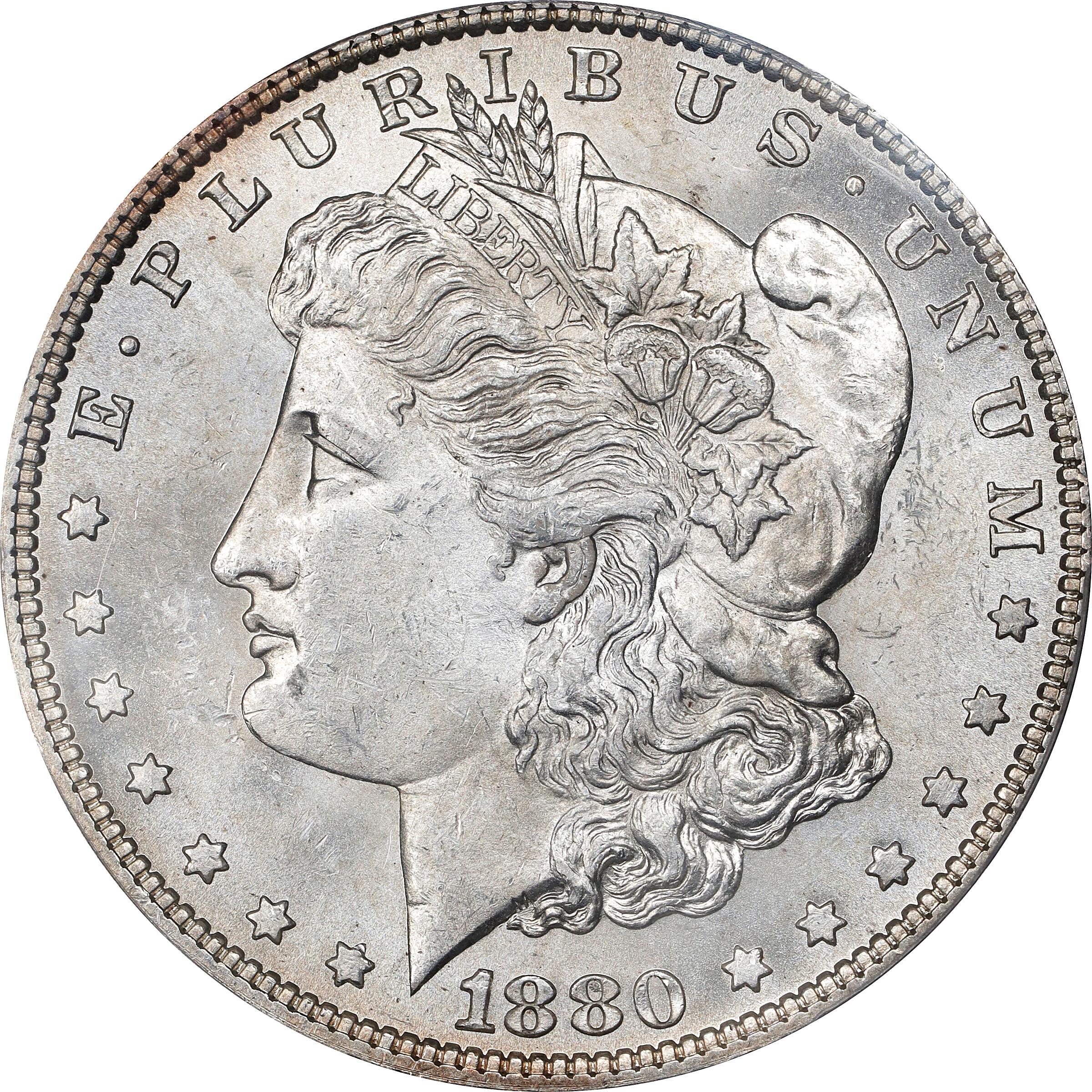 1880-O Morgan Silver Dollar. VAM-5. Top 100 Variety. 8/7, Crossbar Overdate. MS-62 (PCGS).