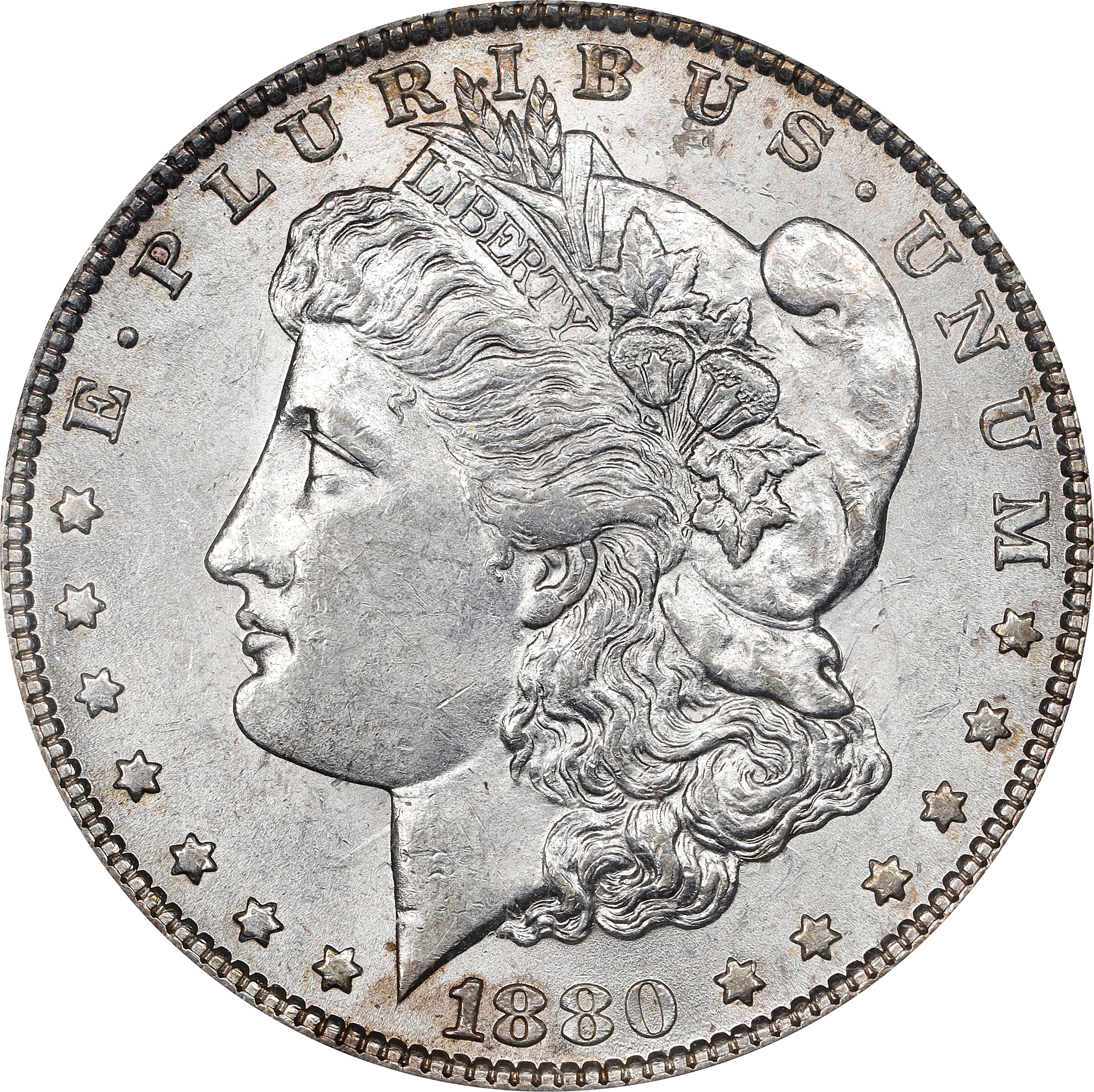 1880-O Morgan Silver Dollar. VAM-6. Top 100 Variety. 8/7, Ear Overdate. AU-58 (PCGS).