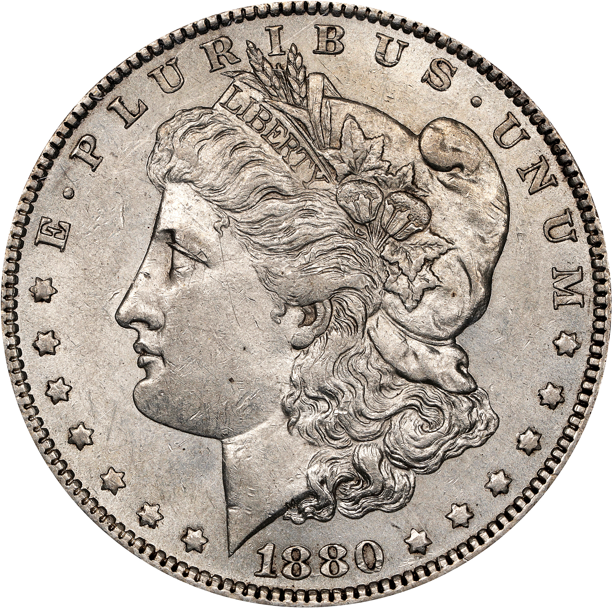 1880-O Morgan Silver Dollar. VAM-43. Top 100 Variety. Doubled Die Obverse, Doubled Ear. AU-53 (NGC).