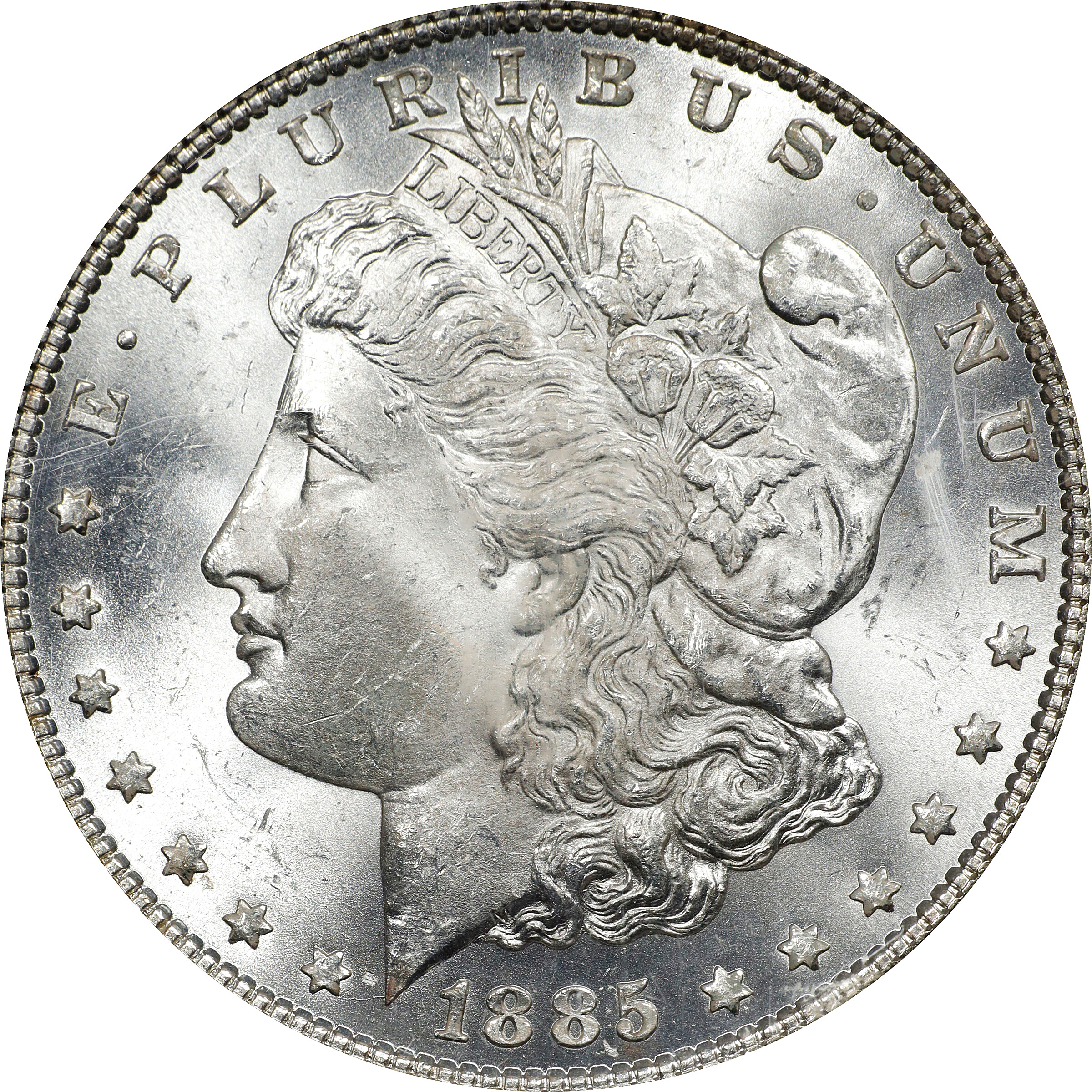 1885 Morgan Silver Dollar. VAM-1C. Hot 50 Variety. Pitted Reverse. MS-64+ (PCGS).