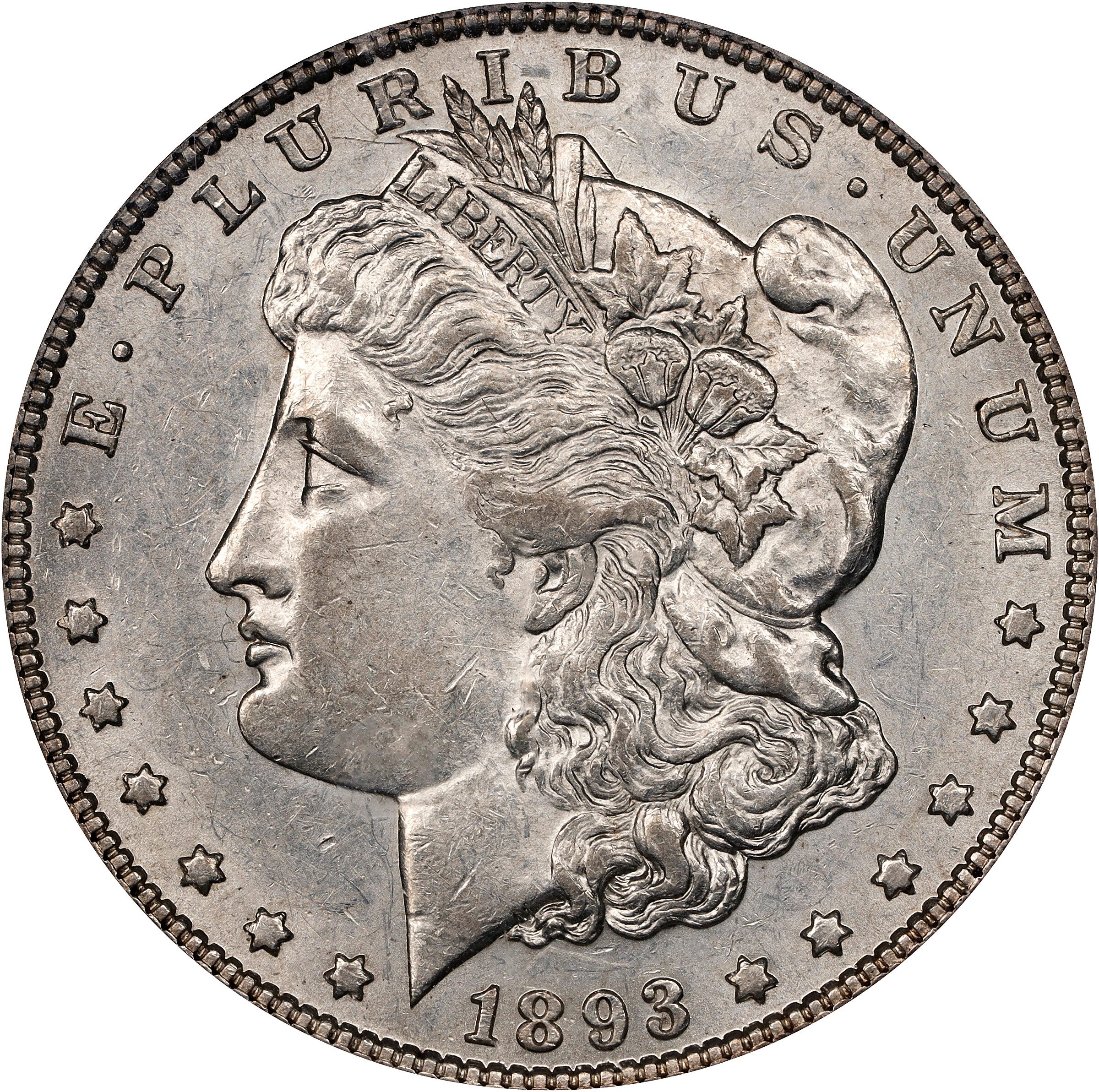 1893 Morgan Silver Dollar. VAM-4. Top 100 Variety. Doubled Die Obverse, Doubled Stars. AU-55 (PCGS).