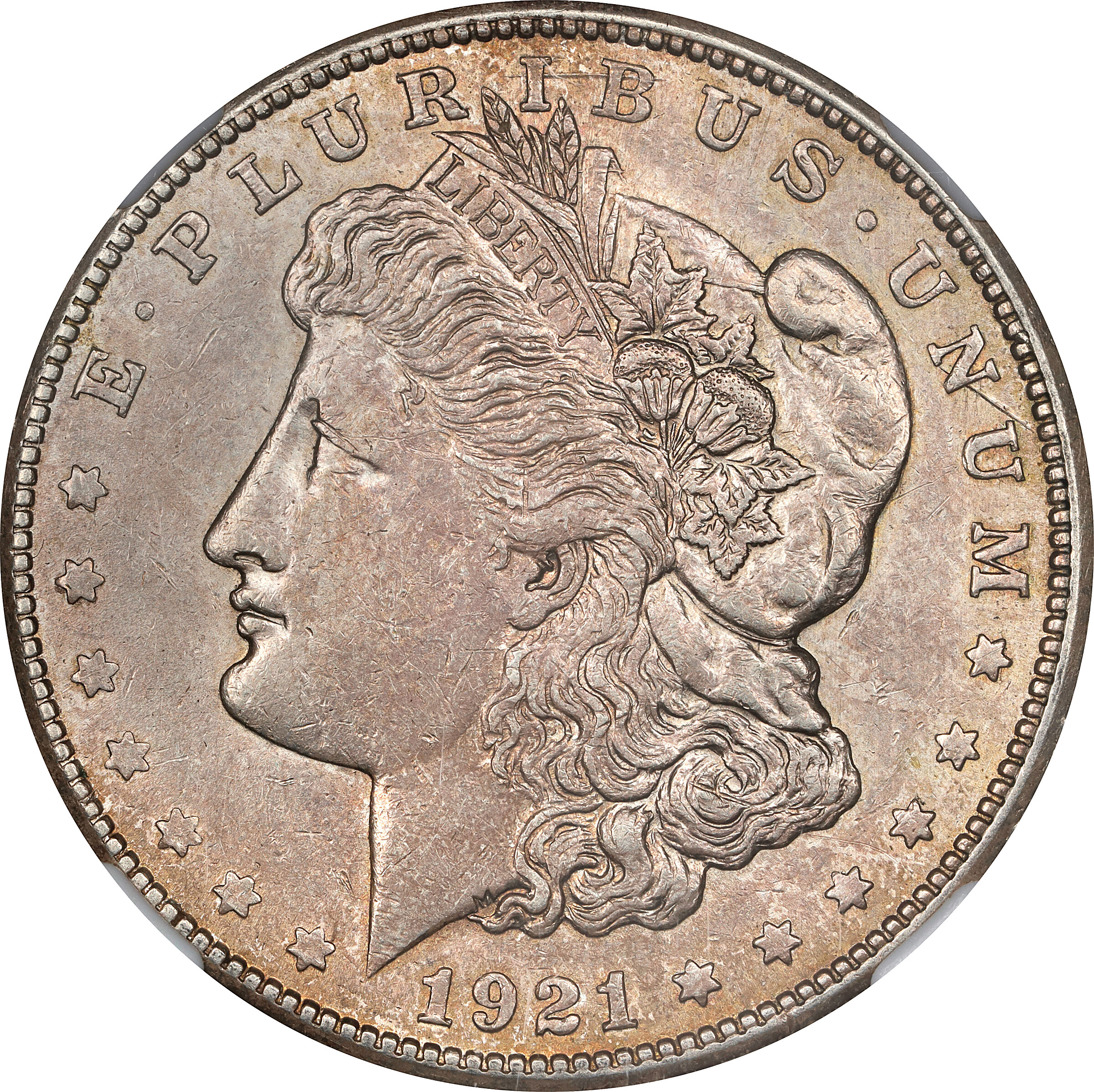 1921-S Morgan Silver Dollar. VAM 1B-4. Hit List 40. Thorn Head. AU-55 (NGC).