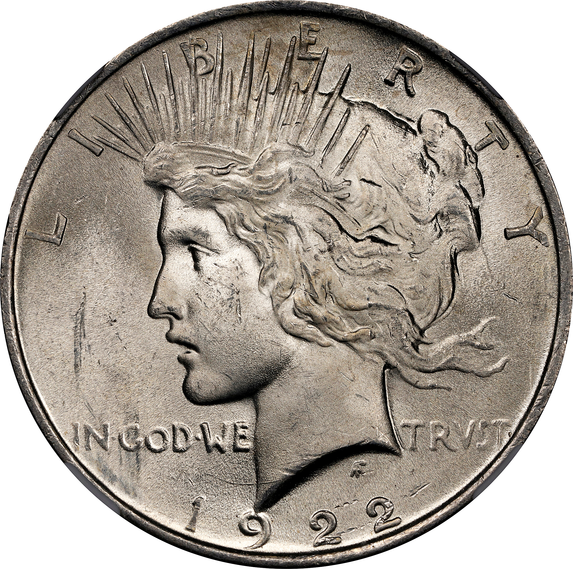 1922 Peace Silver Dollar. VAM 5-1. Top 50 Variety. Tripled Die Reverse, Tripled Leaves. MS-64 (NGC).