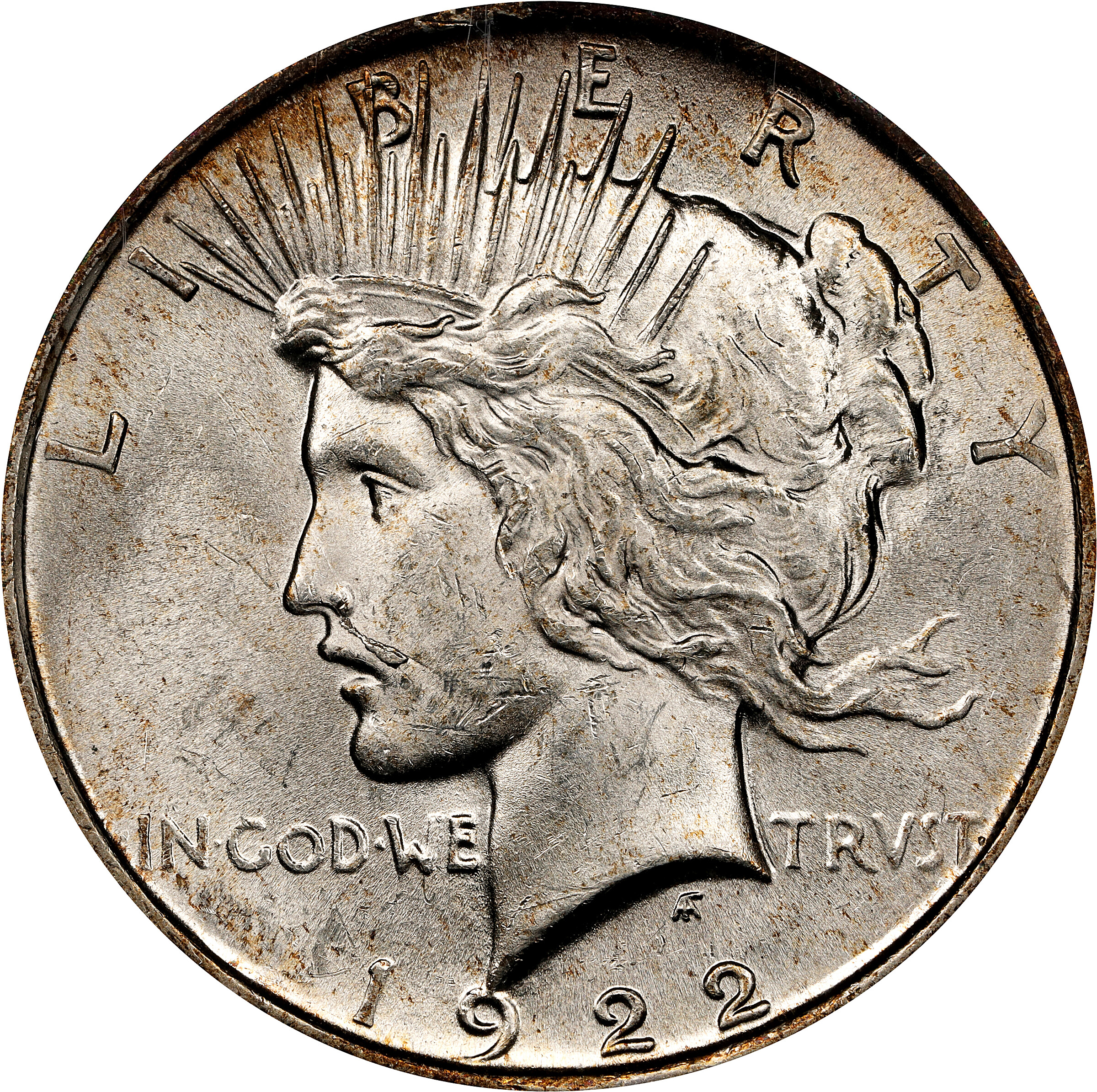 1922 Peace Silver Dollar. VAM-12A. Top 50 Variety. Moustache. MS-62 (ANACS). OH.